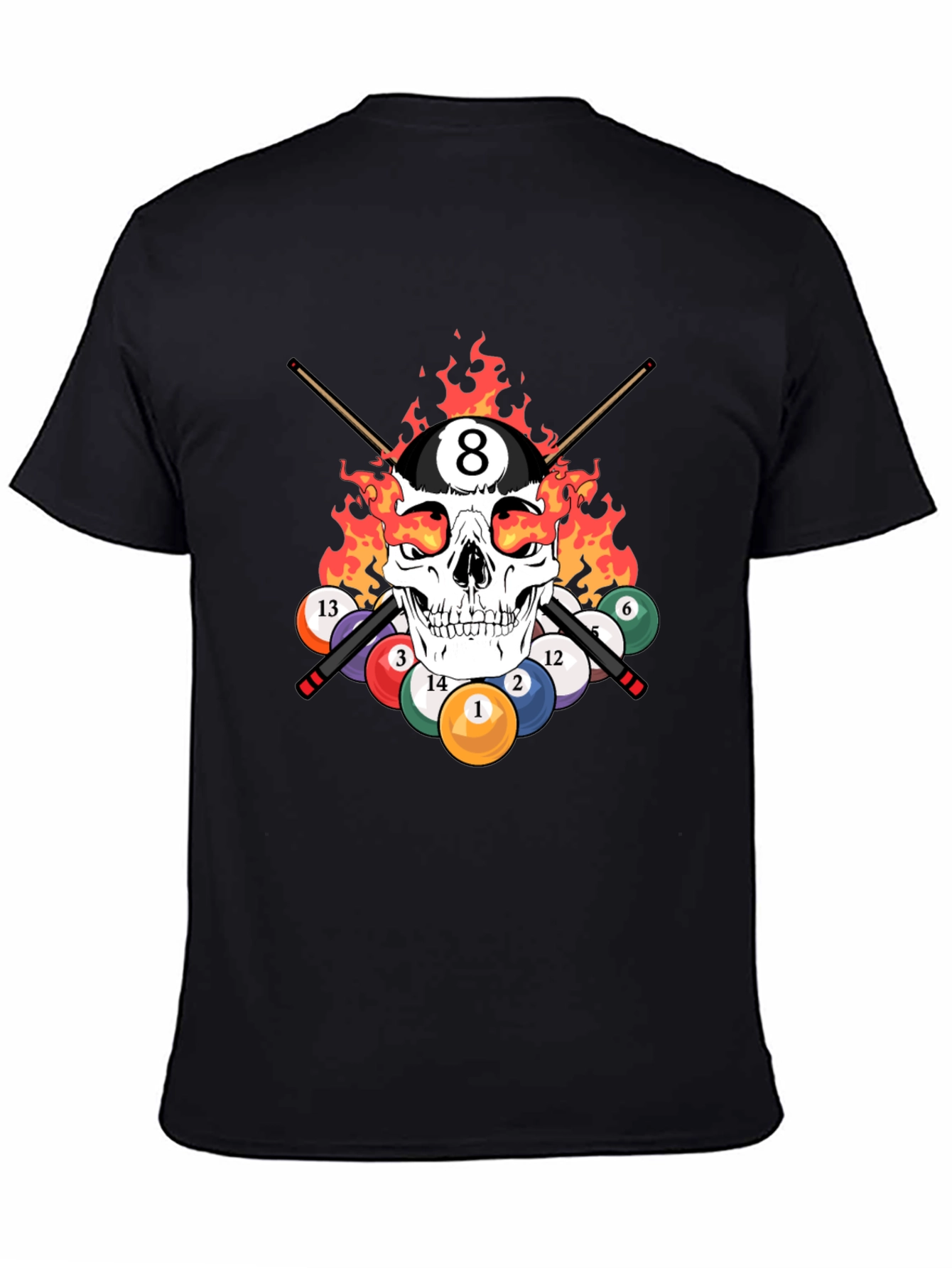 Skull 8 Ball Flames T-Shirt - Billiards Graphic Tee