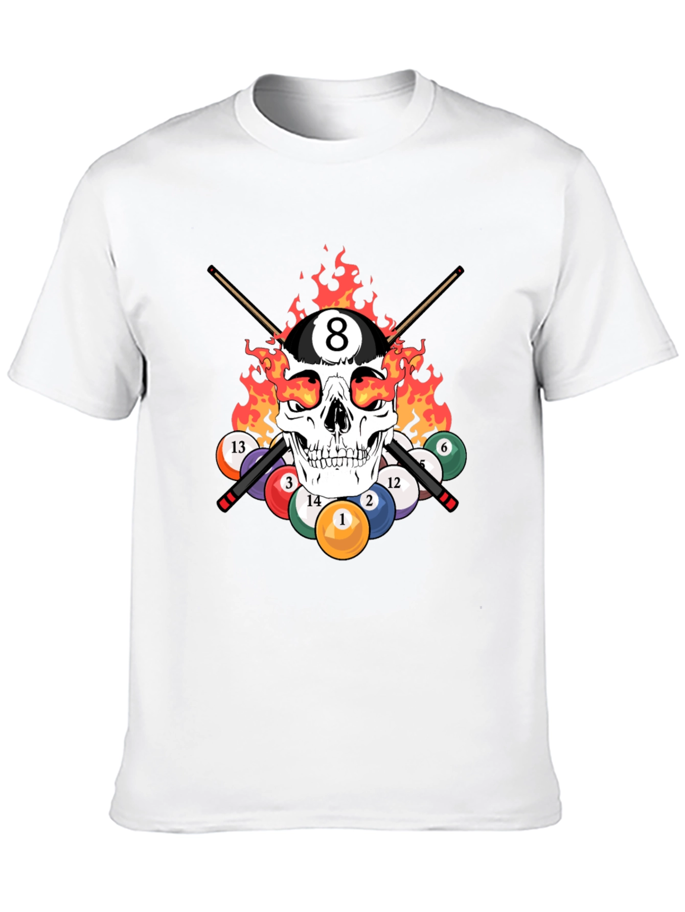 Skull 8 Ball Flames T-Shirt - Billiards Graphic Tee