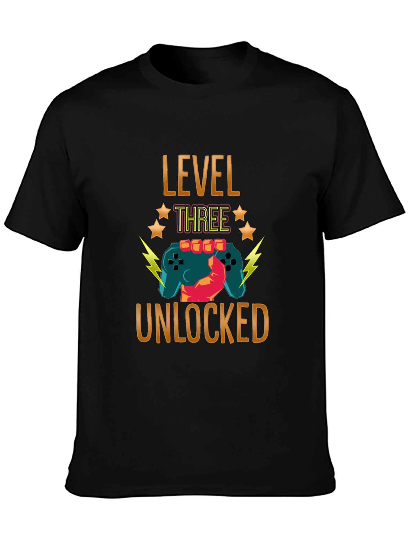 Level Three Unlocked Black Gaming T-Shirt