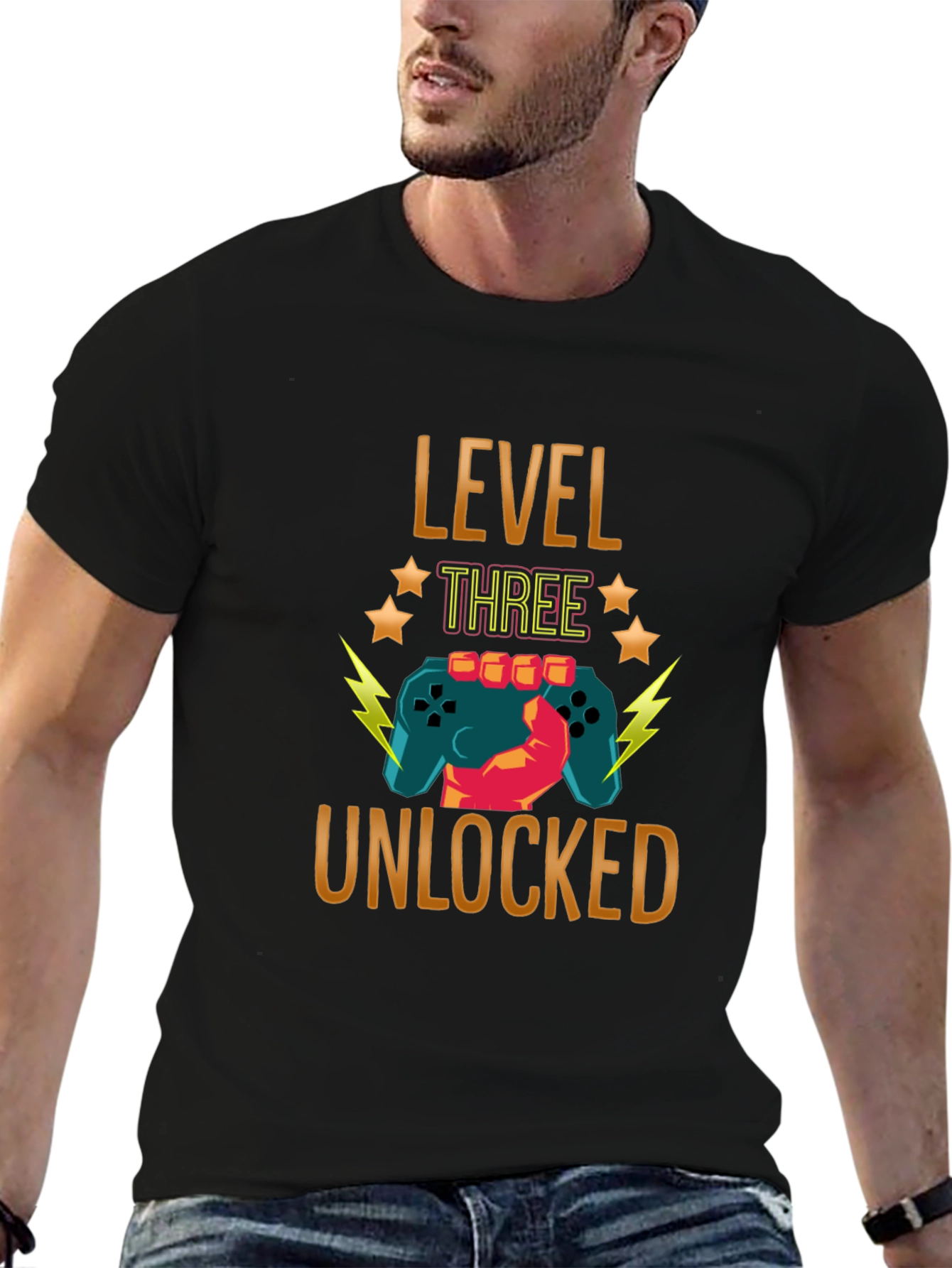 Level Three Unlocked Black Gaming T-Shirt