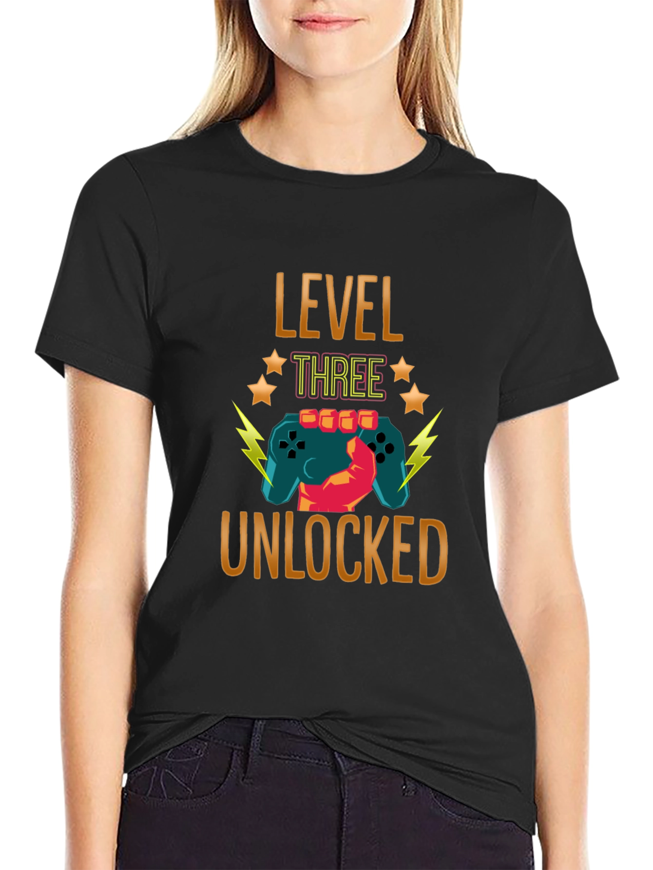 Level Three Unlocked Black Gaming T-Shirt