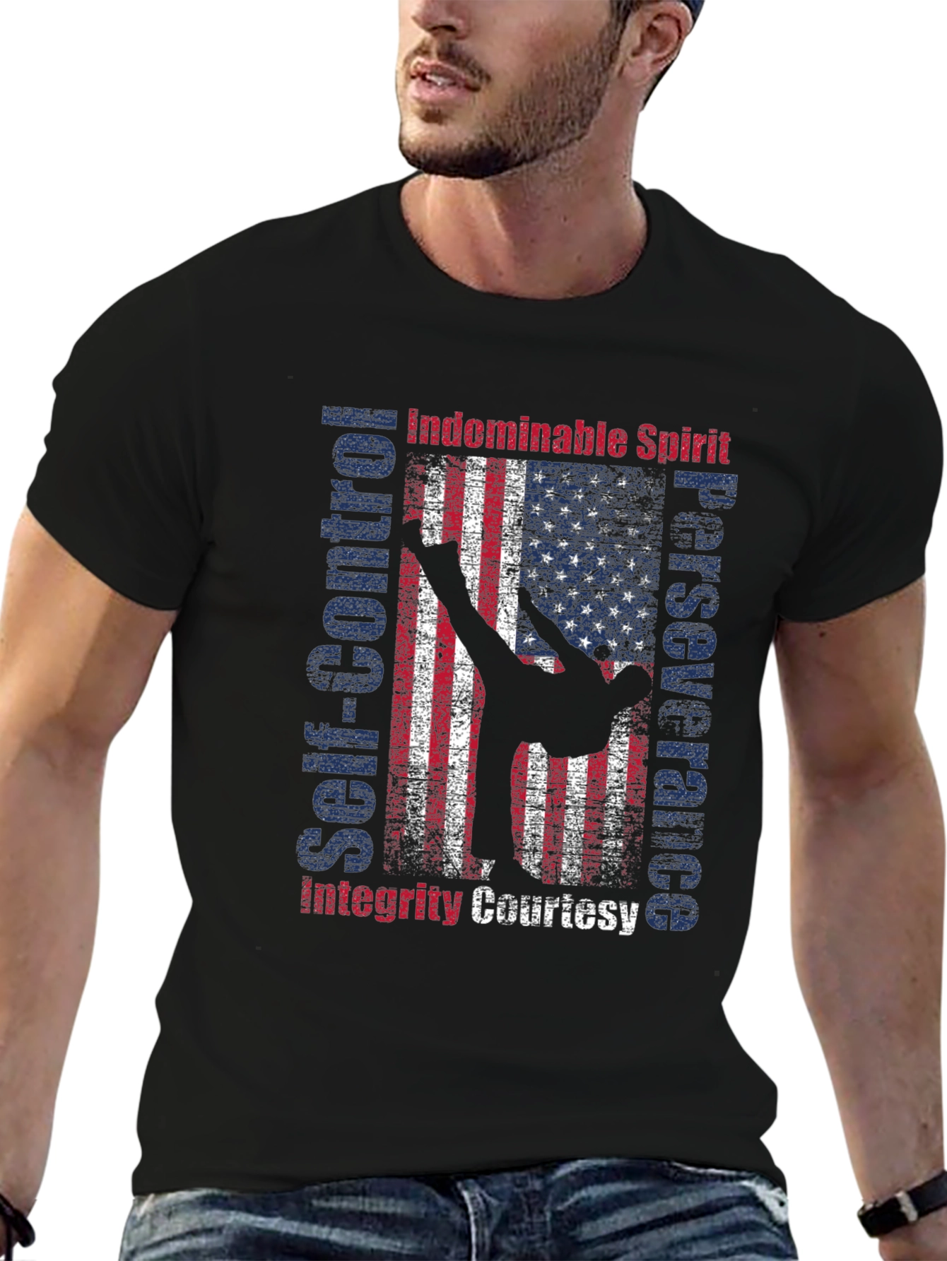 Martial Arts American Flag Patriotic Graphic T-Shirt