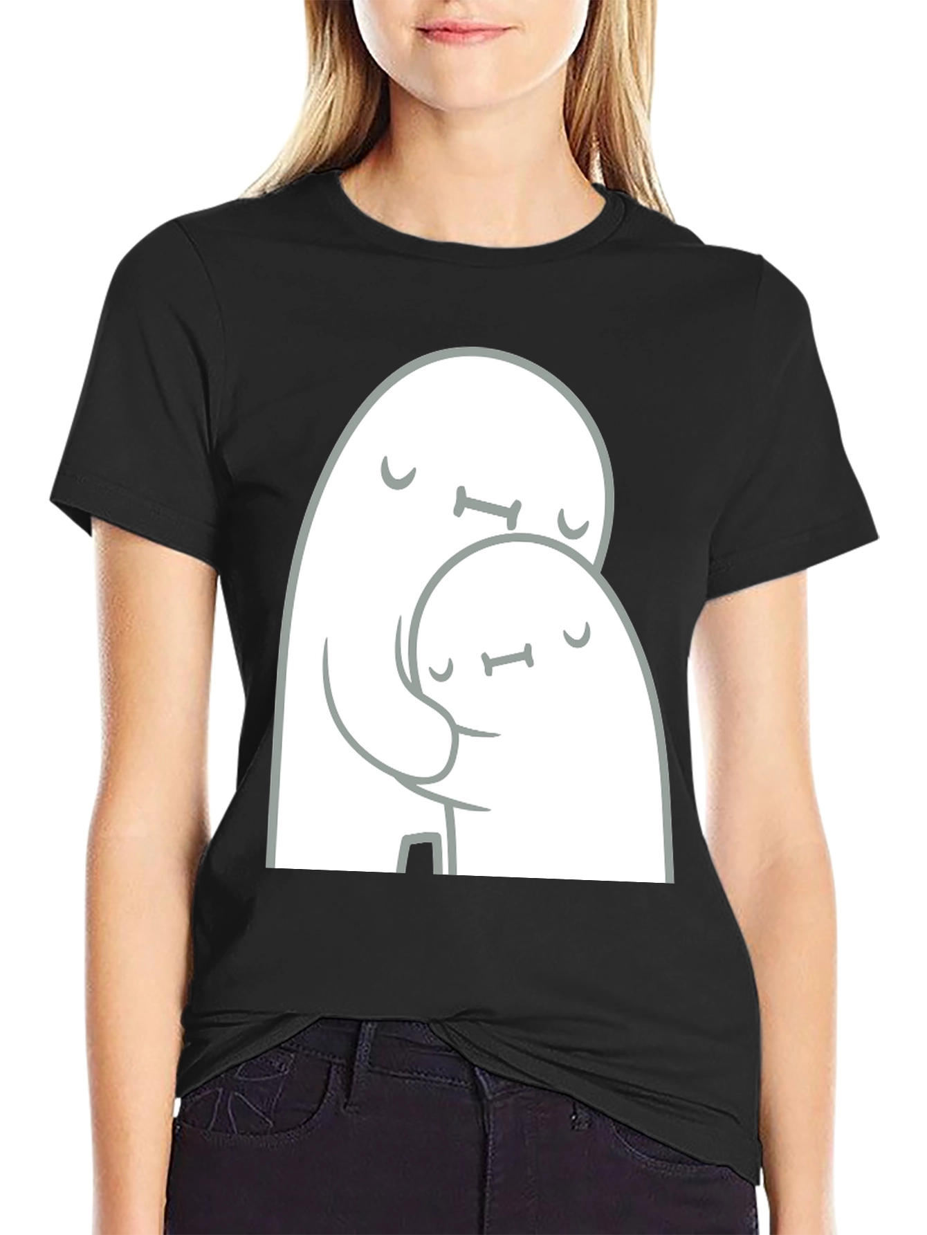 Cute Ghost Hug Black T-Shirt