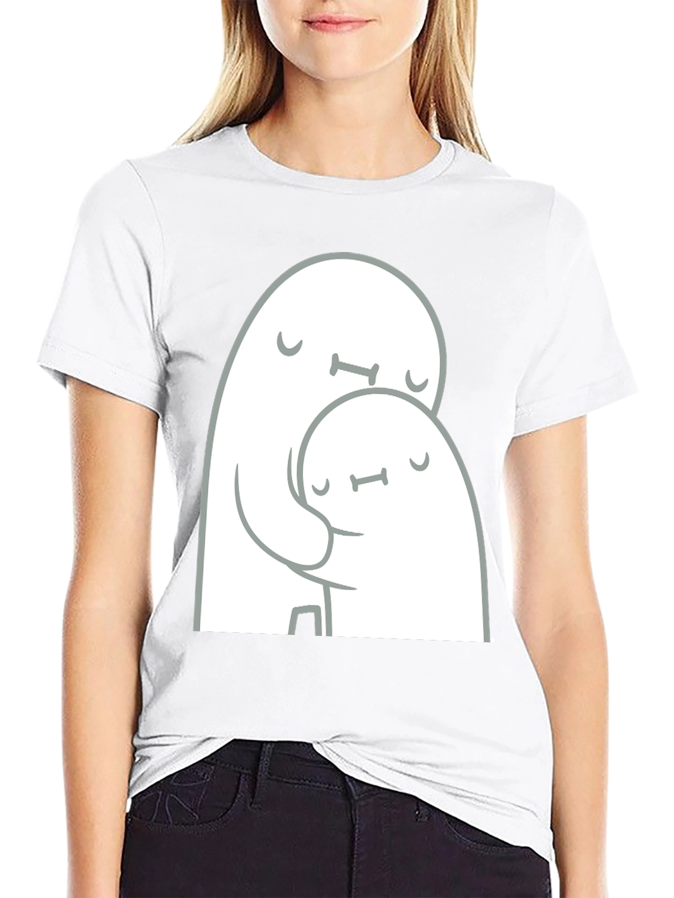 Cute Ghost Hug Black T-Shirt