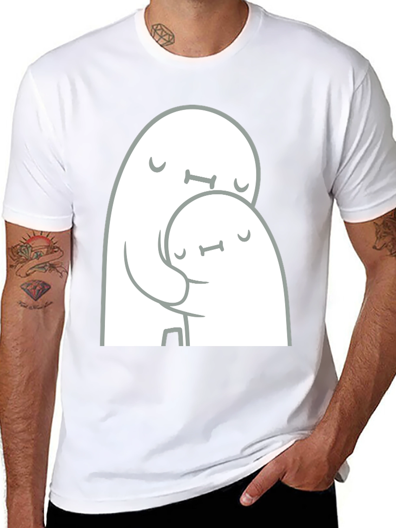 Cute Ghost Hug Black T-Shirt