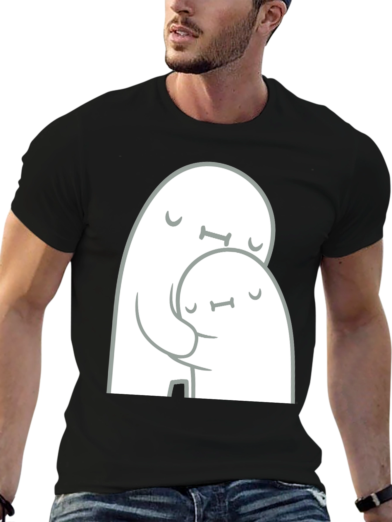 Cute Ghost Hug Black T-Shirt