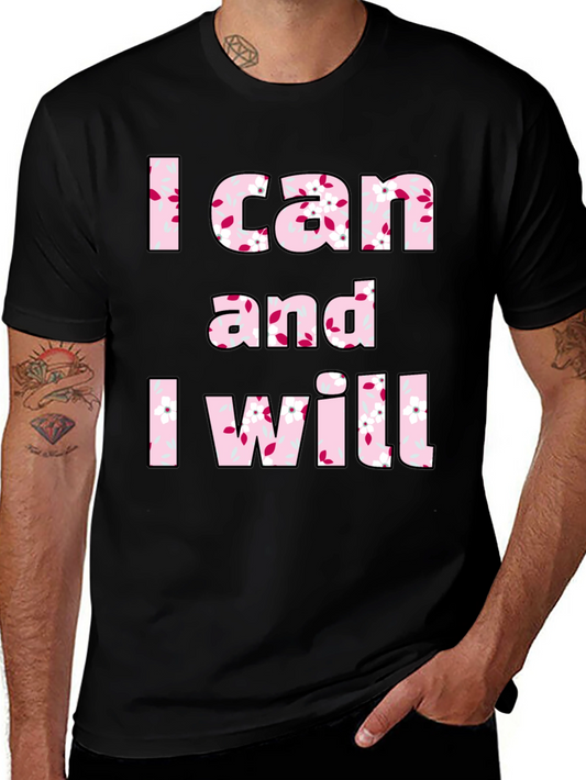 I Can and I Will Floral Print Black T-Shirt