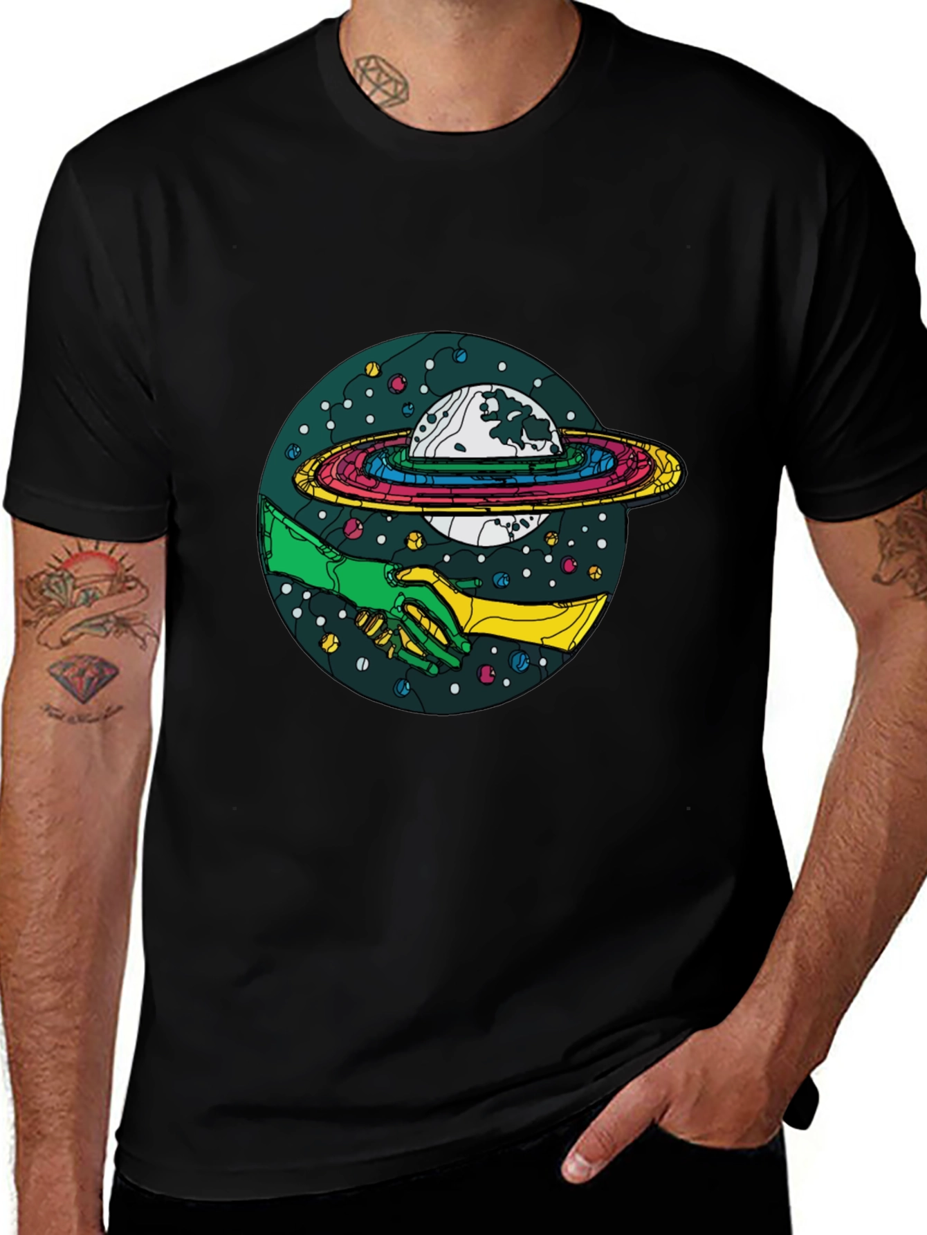 Cosmic Handshake Graphic Tee - Black