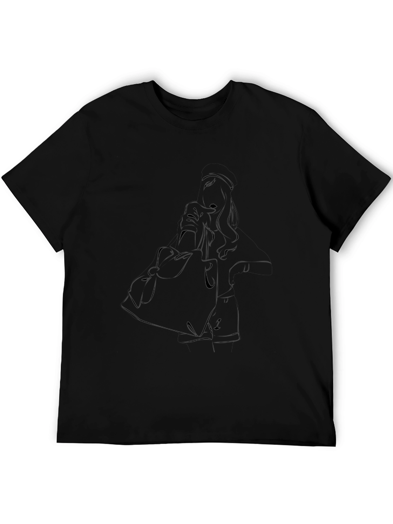 Stylish Black T-Shirt with Artistic Line Art