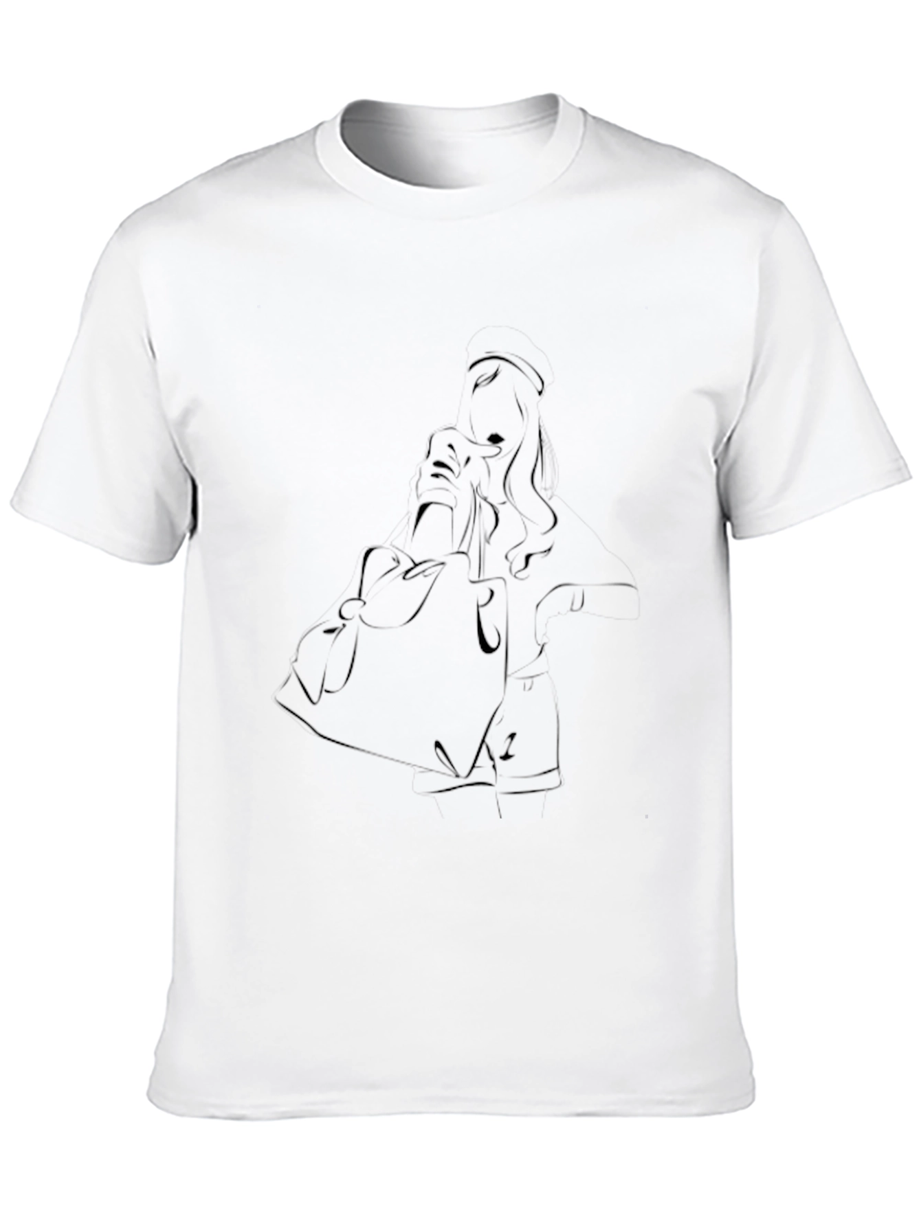 Stylish Black T-Shirt with Artistic Line Art
