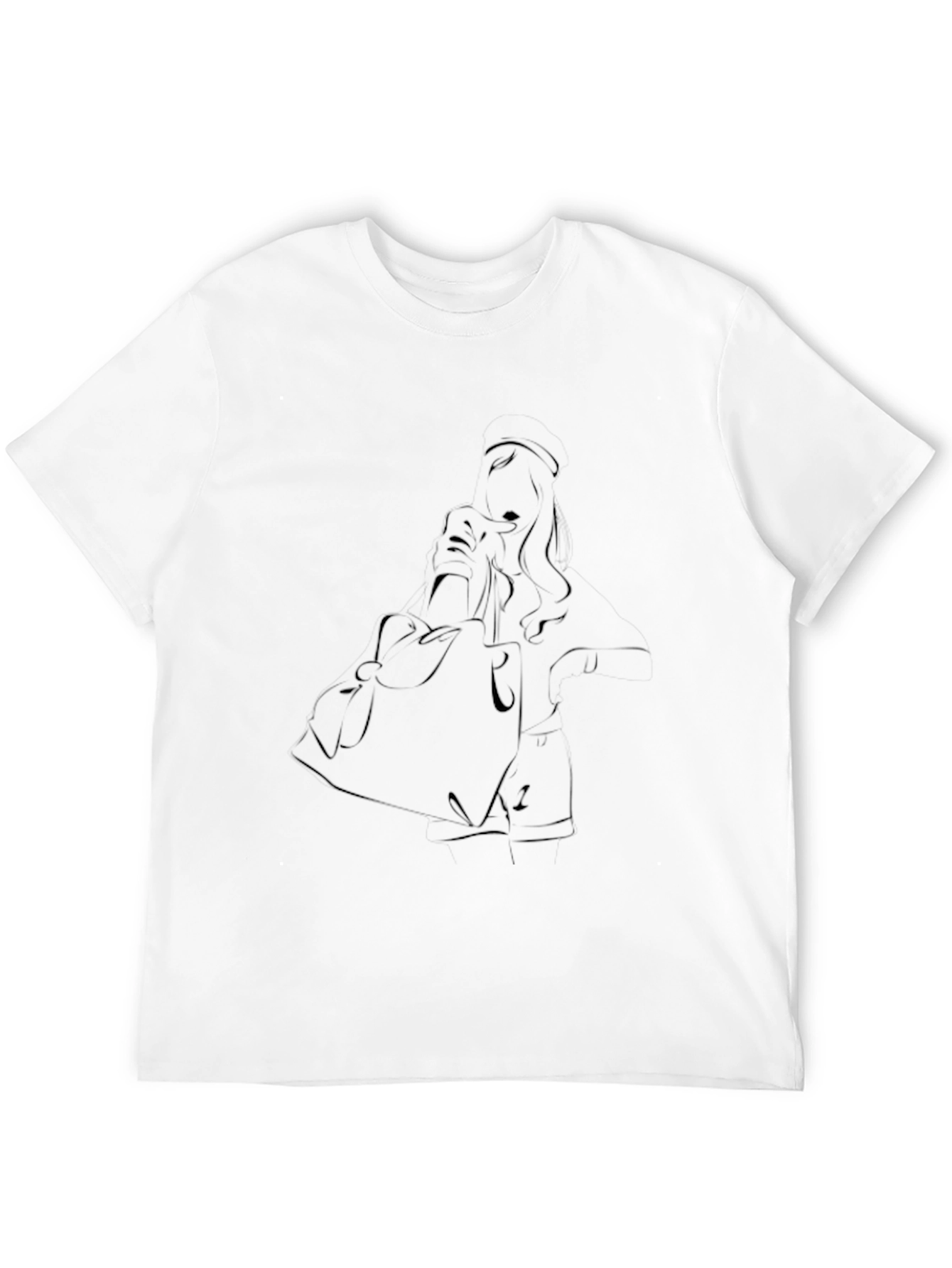 Stylish Black T-Shirt with Artistic Line Art