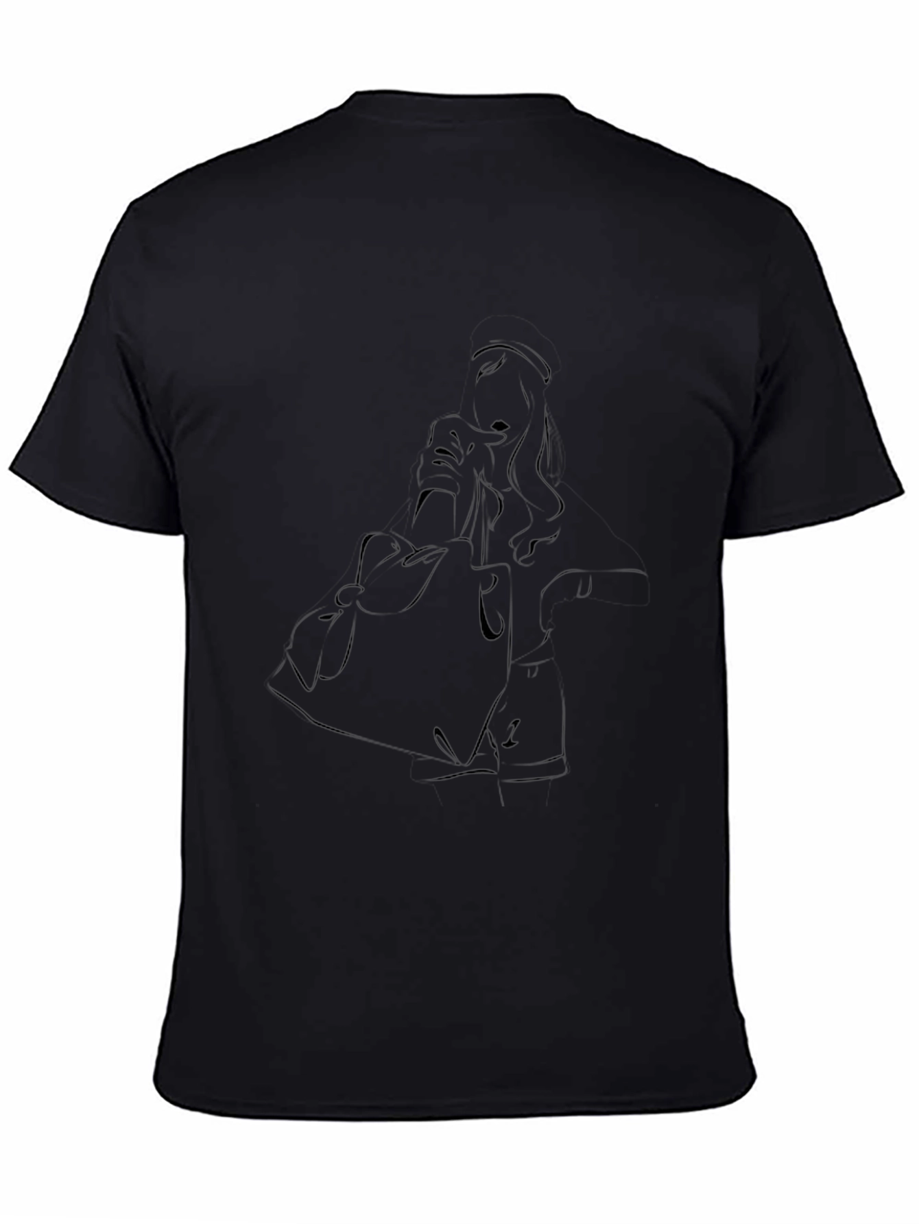 Stylish Black T-Shirt with Artistic Line Art