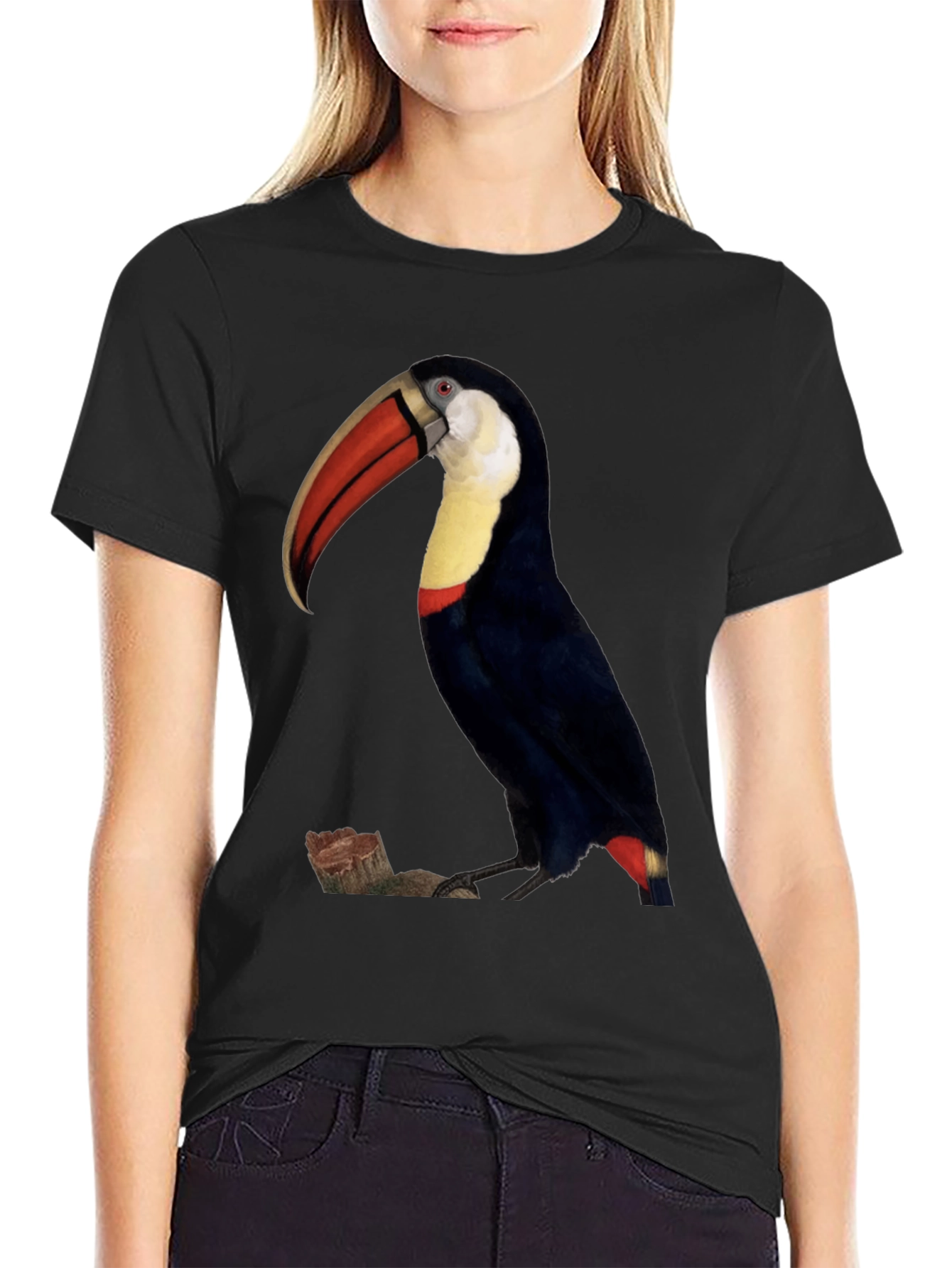 Toucan Bird Graphic Print Black T-Shirt
