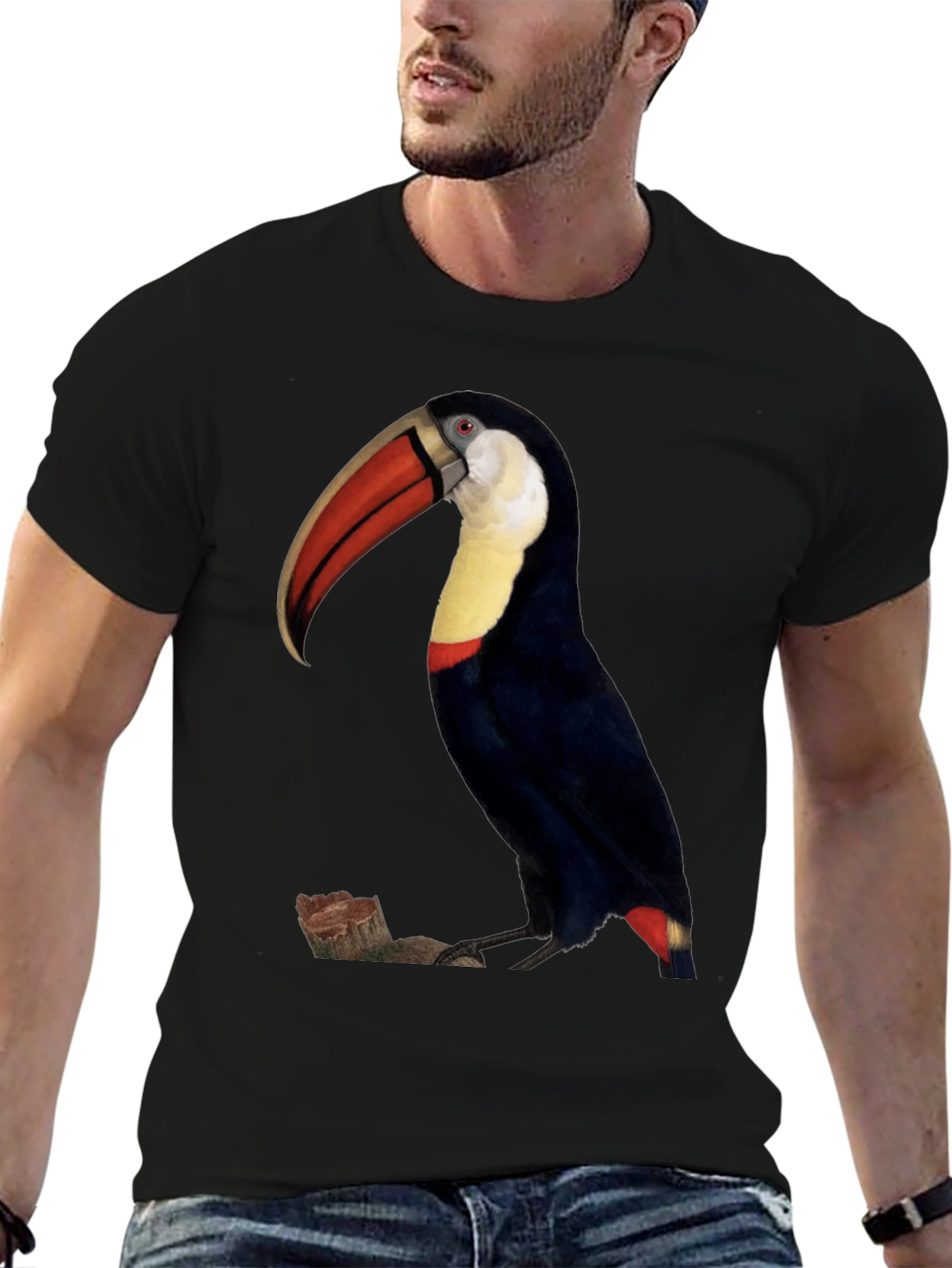 Toucan Bird Graphic Print Black T-Shirt