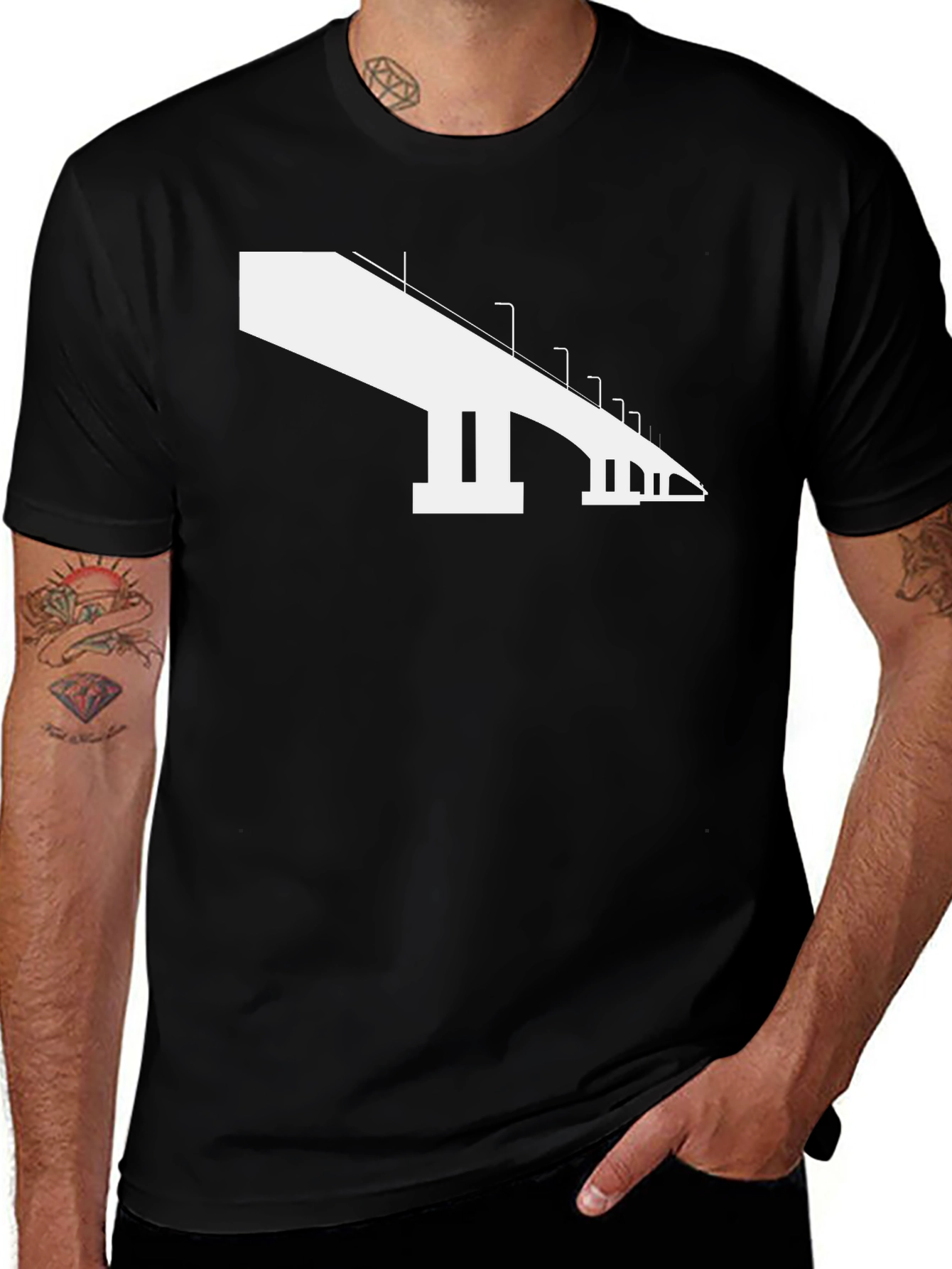 Modern Bridge Graphic Tee - Black Cotton Shirt