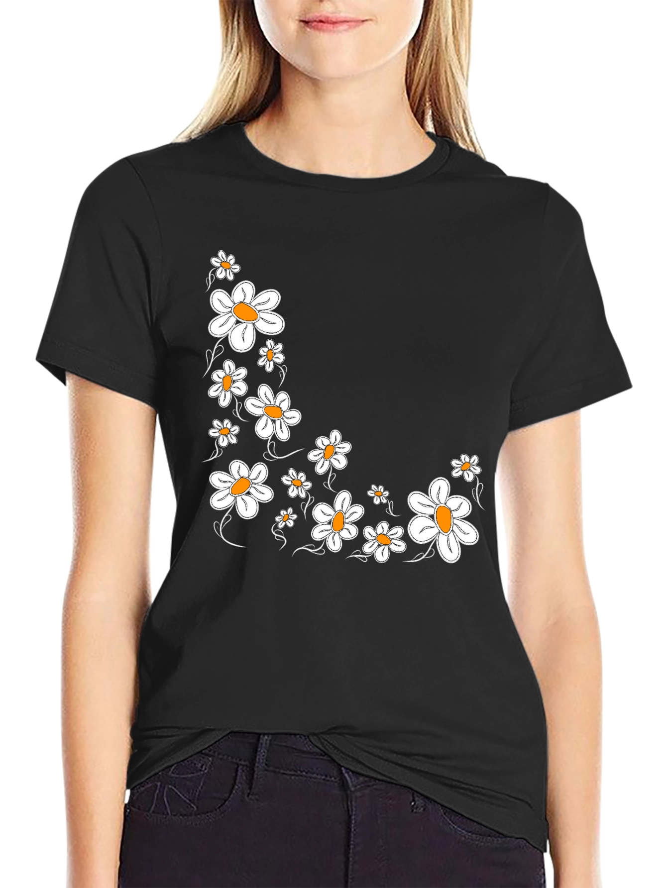 Daisy Print Black T-Shirt