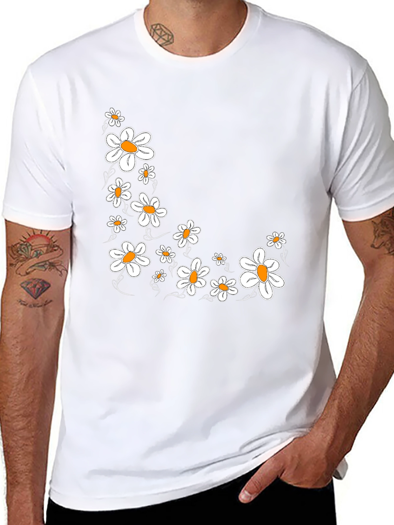 Daisy Print Black T-Shirt