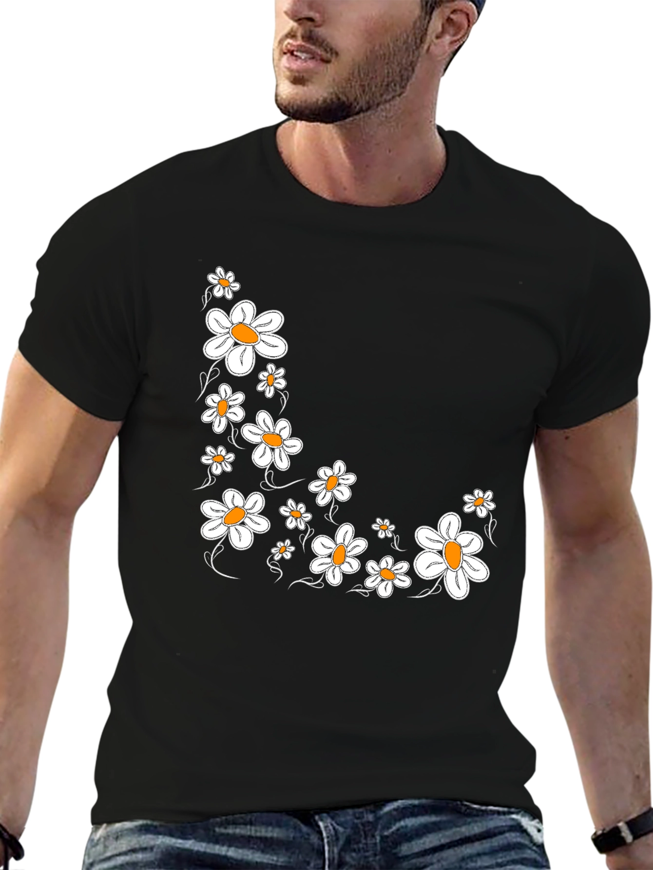 Daisy Print Black T-Shirt