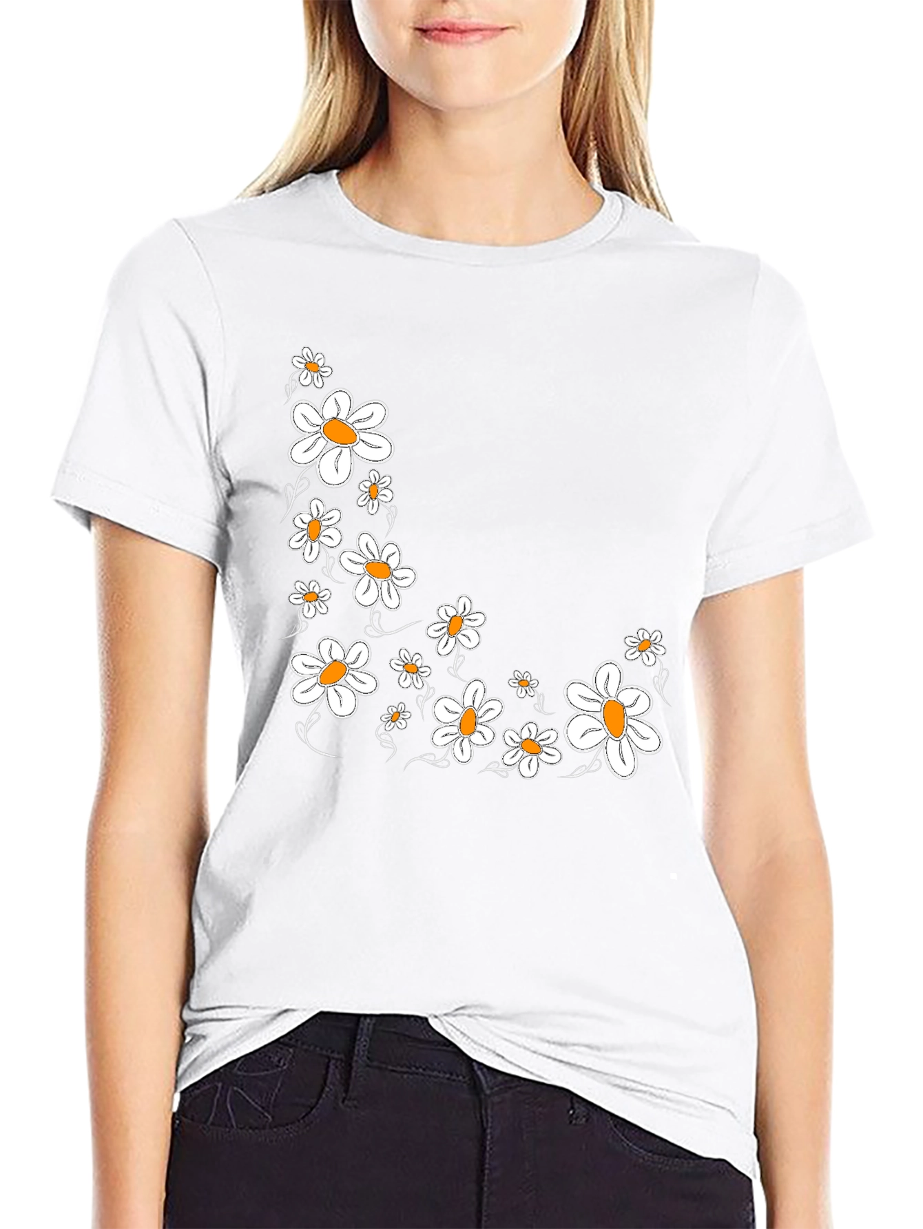 Daisy Print Black T-Shirt