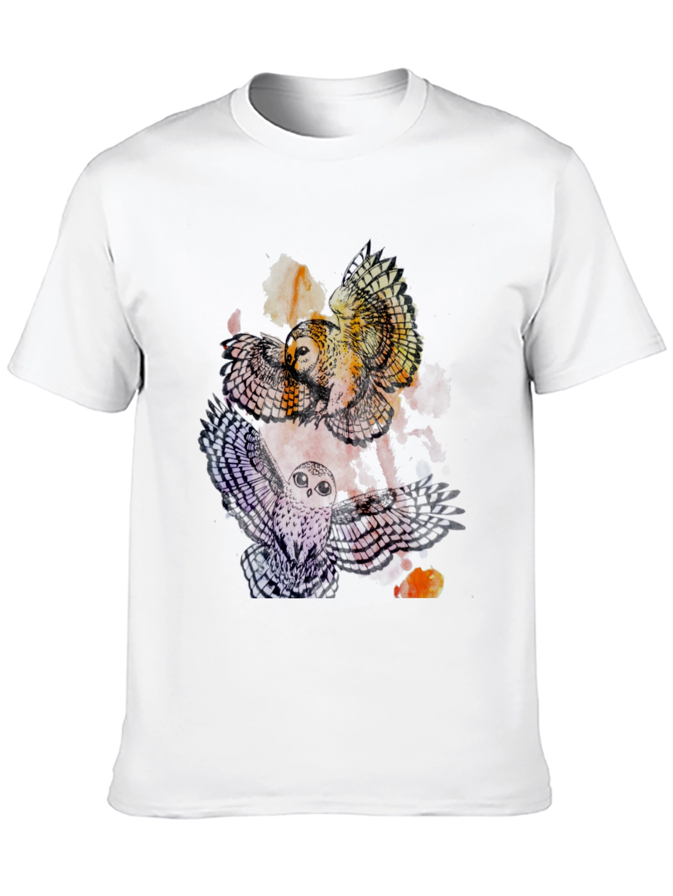 Mens Owl Graphic Print Crew Neck Tee - Black