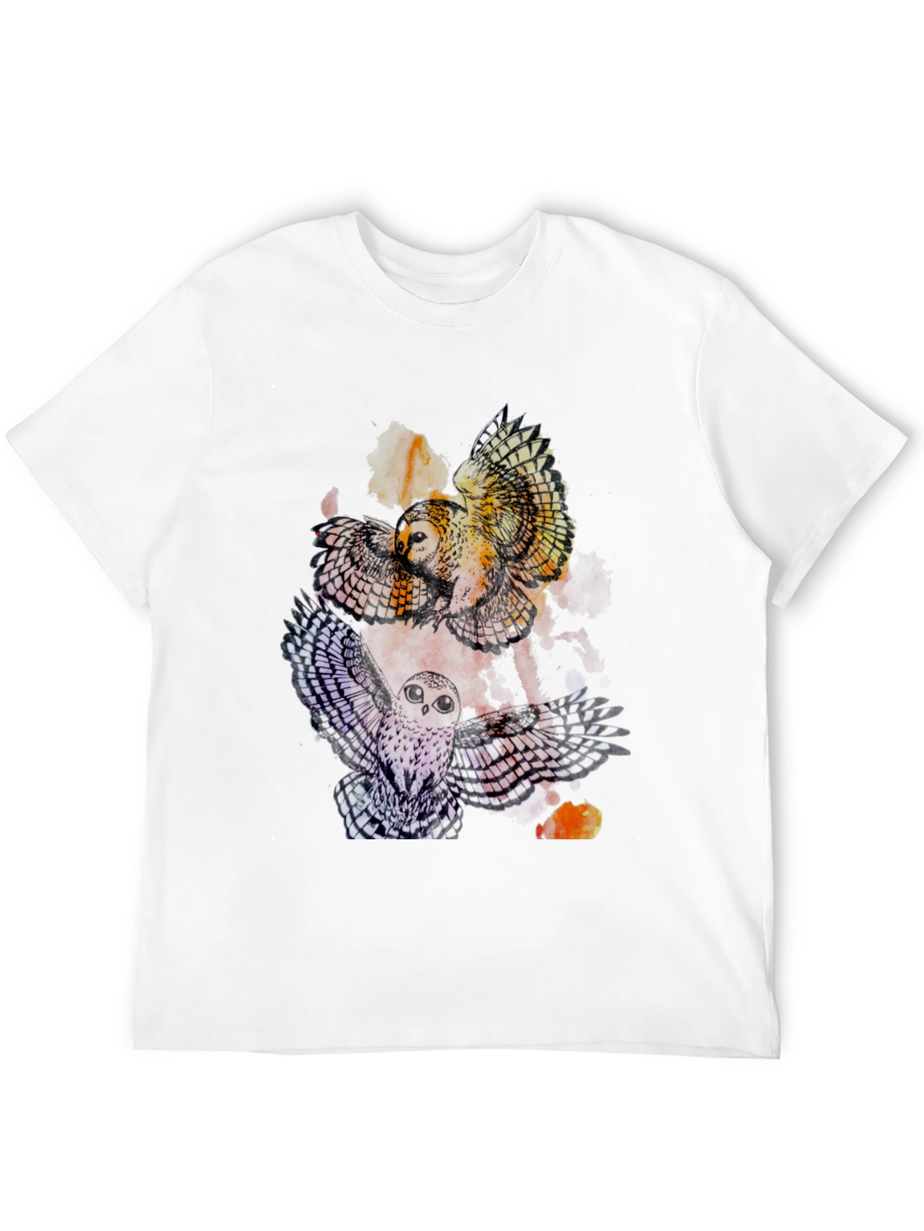 Mens Owl Graphic Print Crew Neck Tee - Black