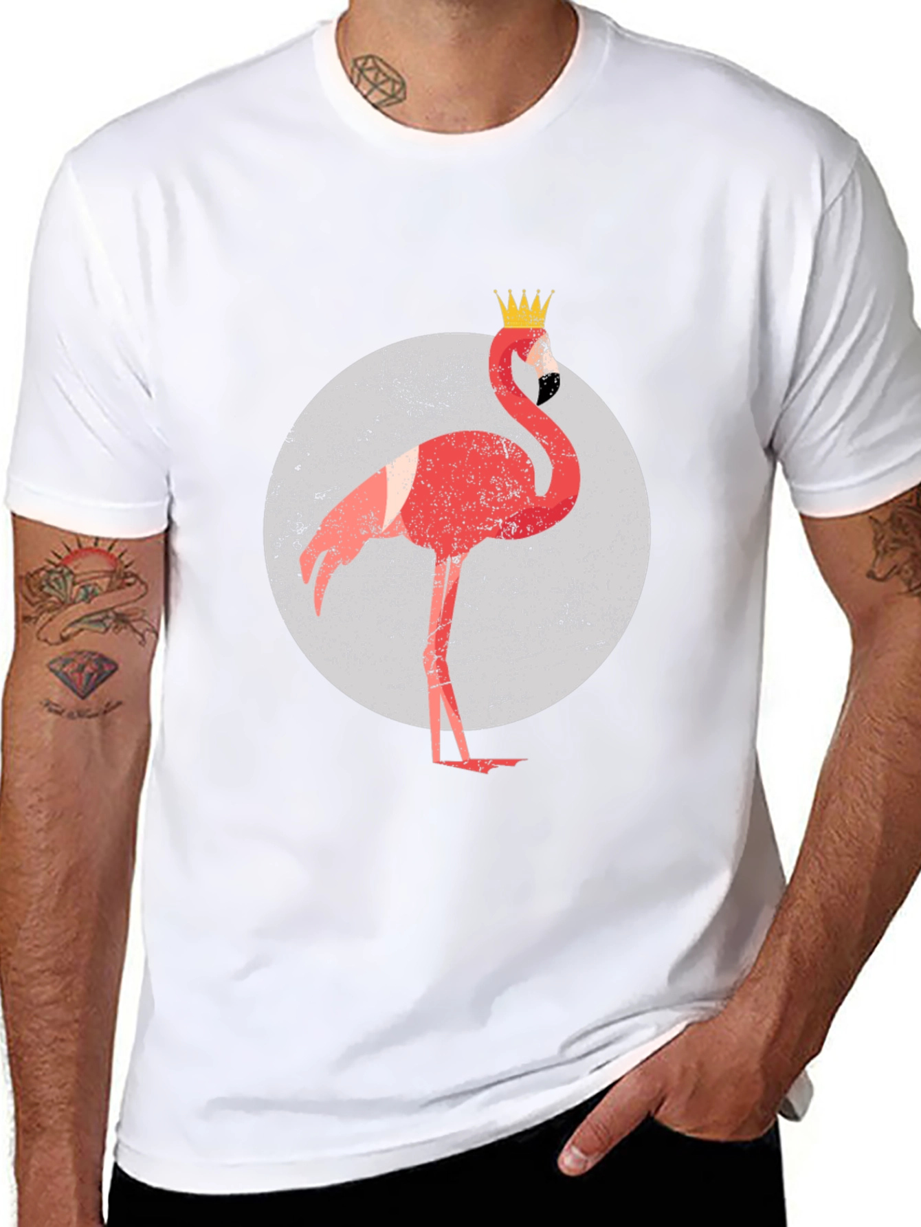 King Flamingo Graphic Tee - Black Crewneck