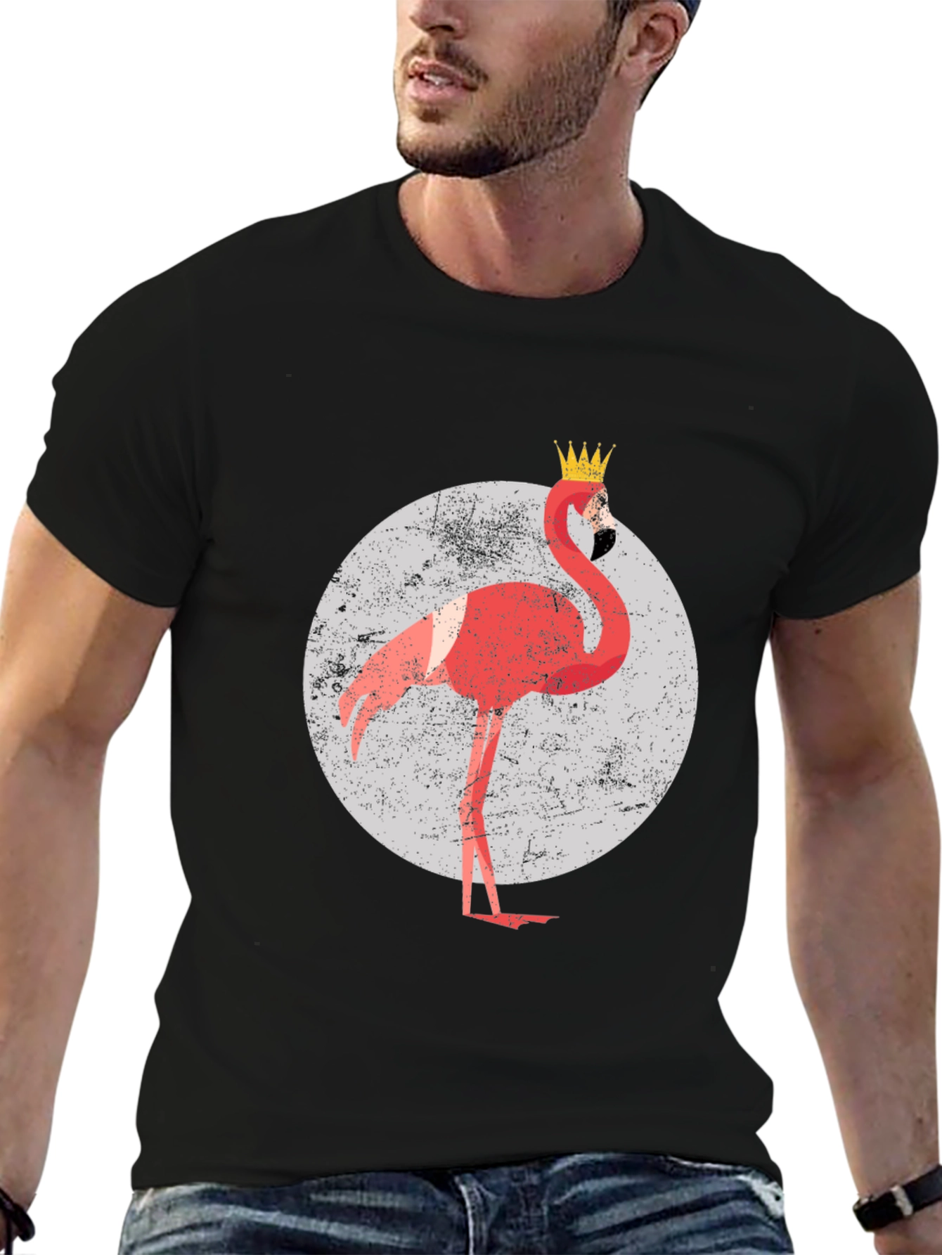 King Flamingo Graphic Tee - Black Crewneck