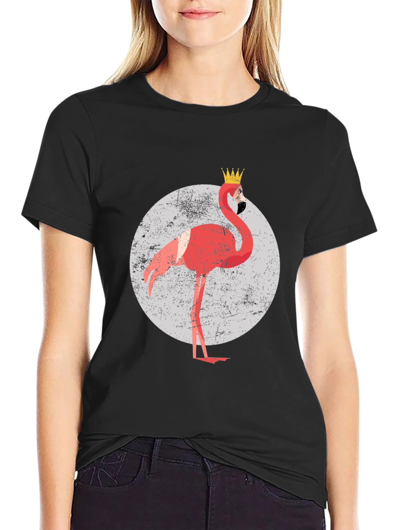 King Flamingo Graphic Tee - Black Crewneck
