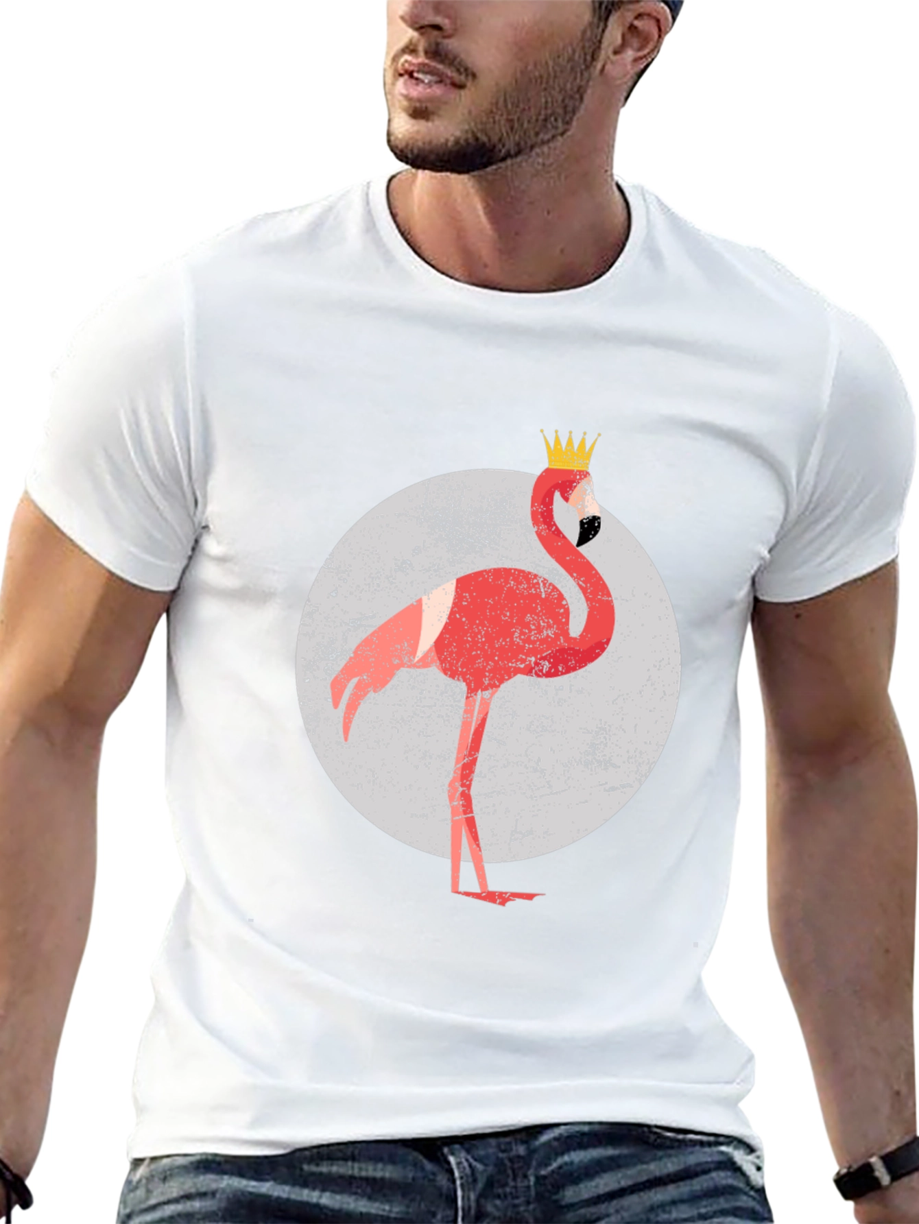 King Flamingo Graphic Tee - Black Crewneck