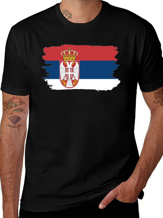 Serbian Flag T-Shirt - Black Crew Neck Tee