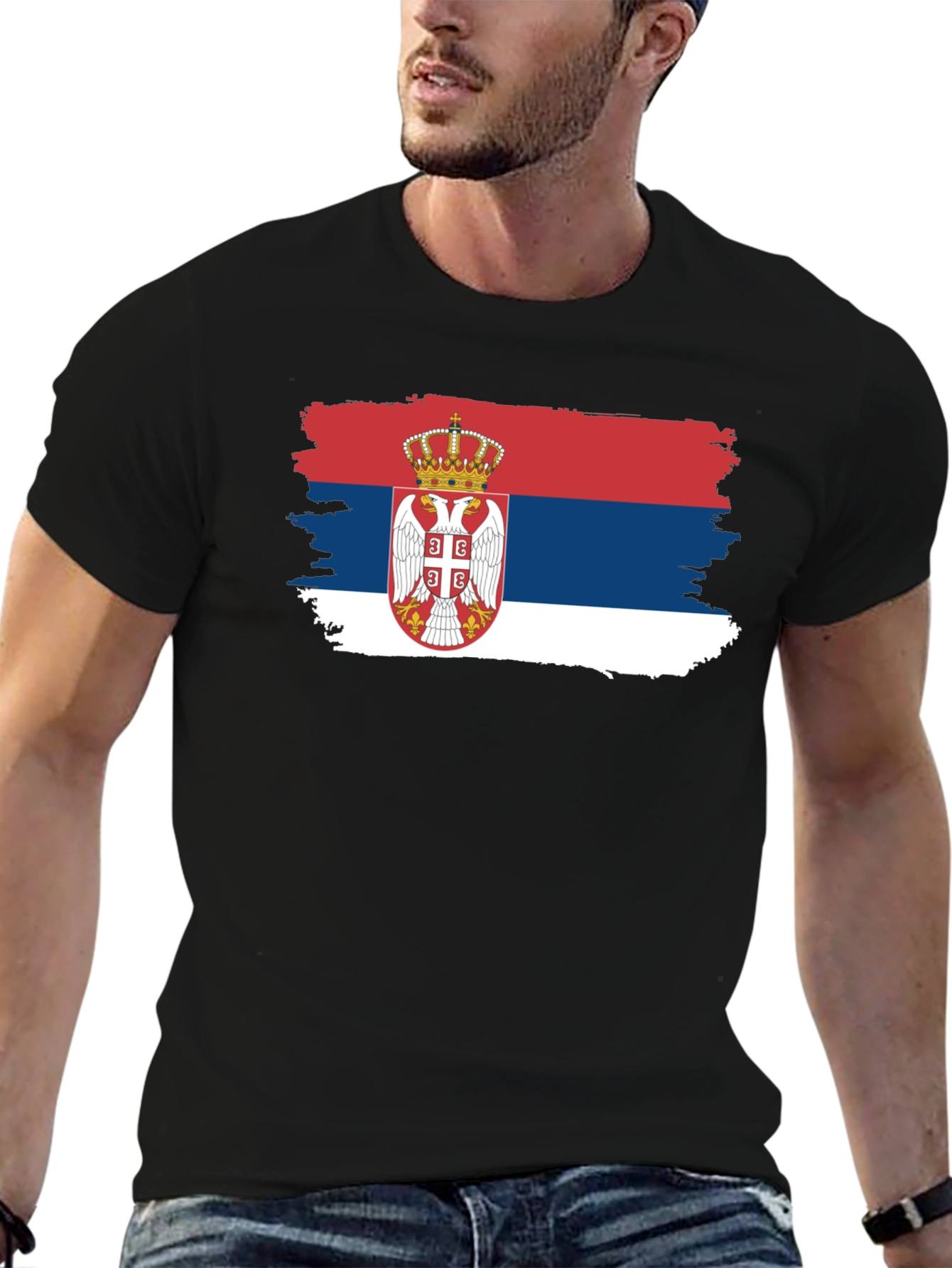 Serbian Flag T-Shirt - Black Crew Neck Tee