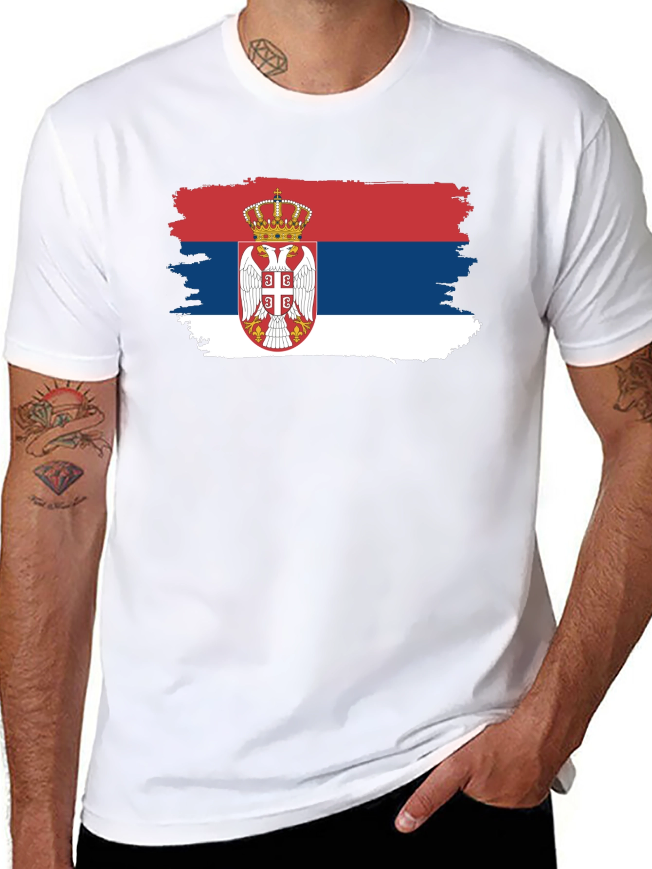 Serbian Flag T-Shirt - Black Crew Neck Tee