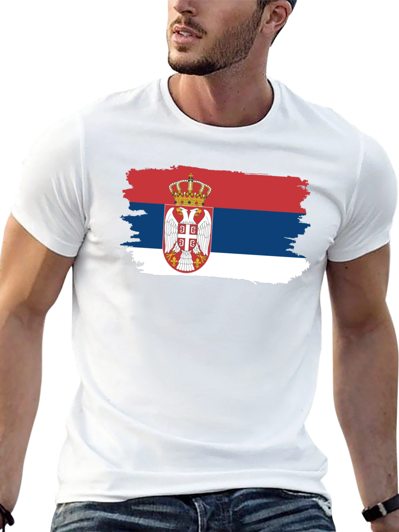 Serbian Flag T-Shirt - Black Crew Neck Tee
