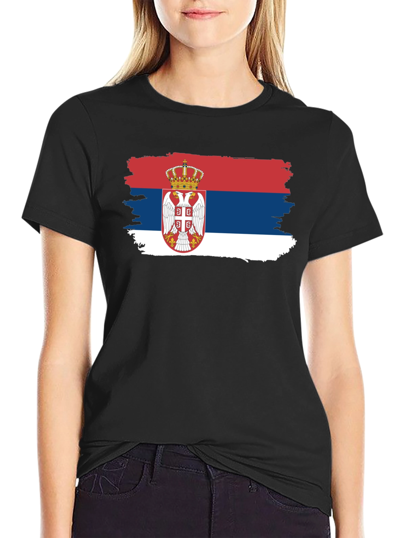 Serbian Flag T-Shirt - Black Crew Neck Tee
