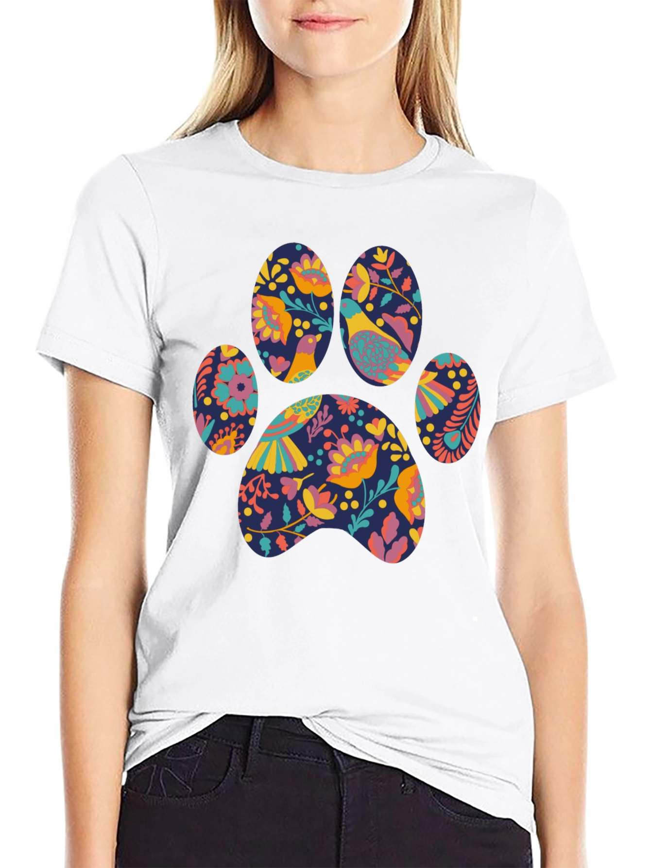 Floral Paw Print T-Shirt - Unique Graphic Tee