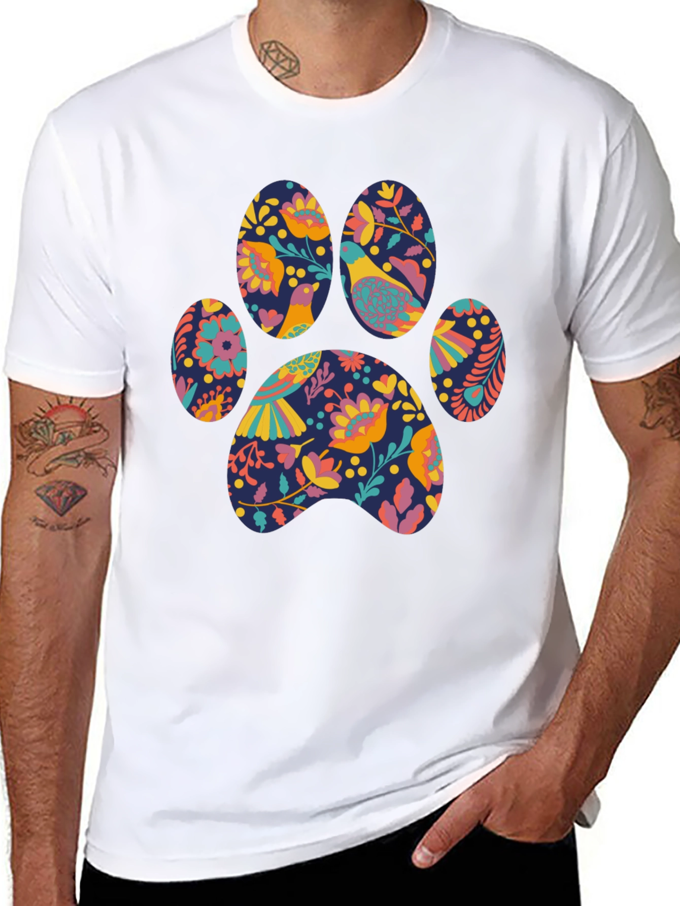Floral Paw Print T-Shirt - Unique Graphic Tee