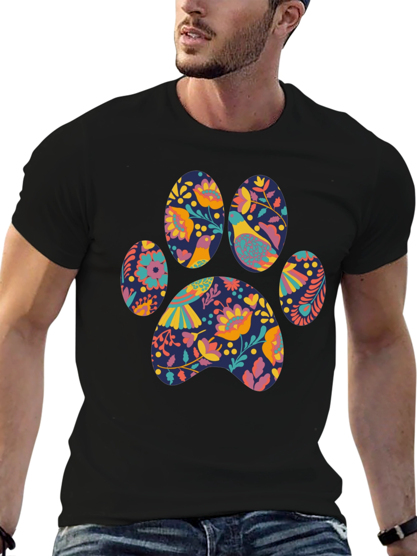 Floral Paw Print T-Shirt - Unique Graphic Tee
