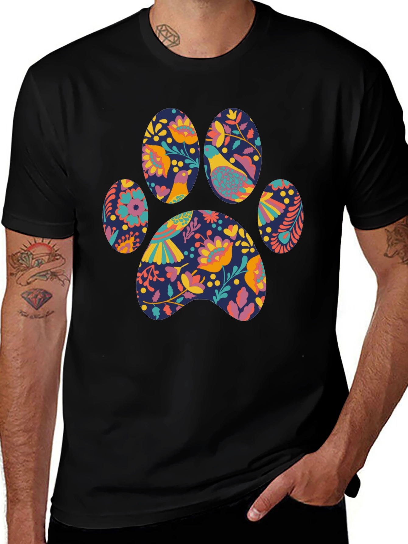 Floral Paw Print T-Shirt - Unique Graphic Tee