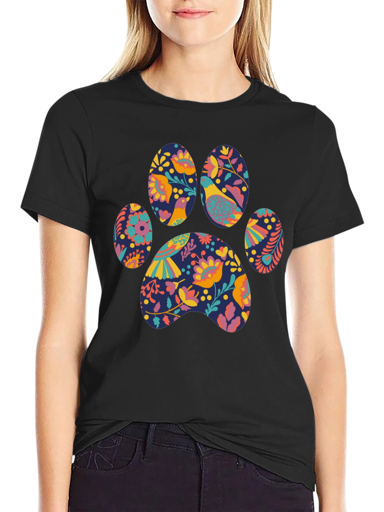 Floral Paw Print T-Shirt - Unique Graphic Tee