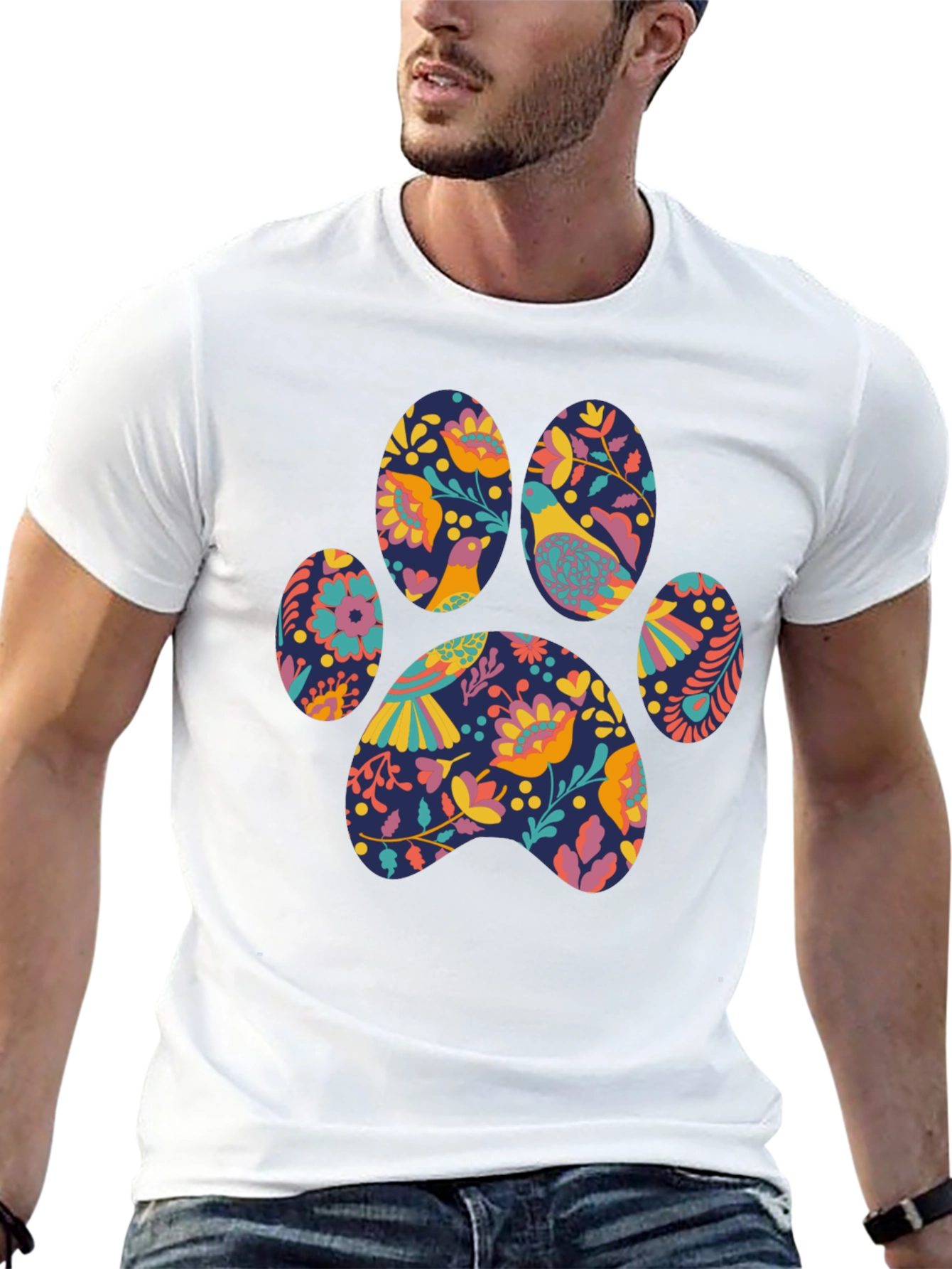 Floral Paw Print T-Shirt - Unique Graphic Tee