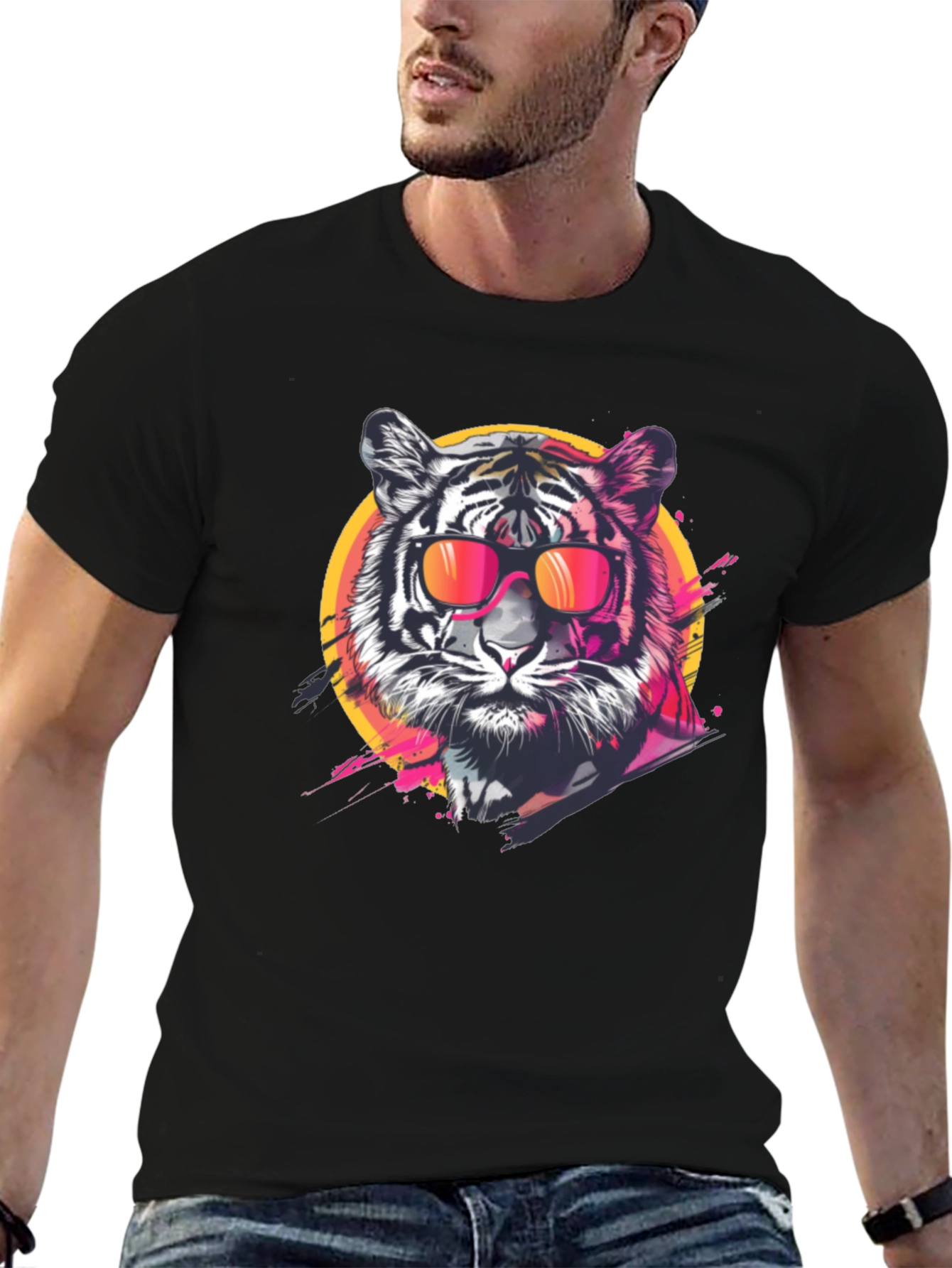 Cool Tiger Graphic Tee - Black Casual T-Shirt