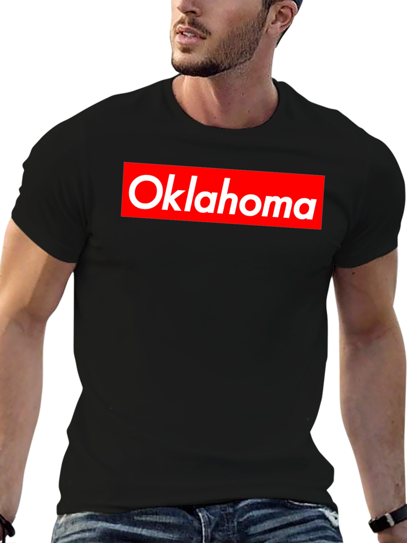 Oklahoma Tee - Red and White Logo on Black