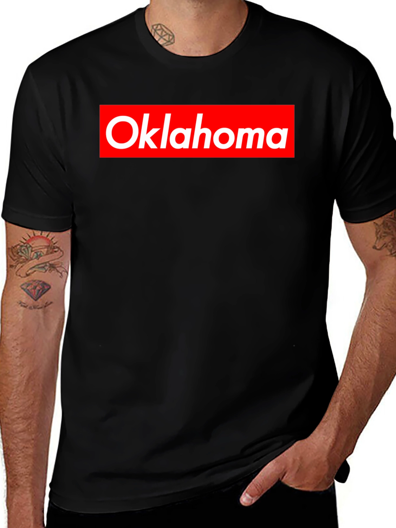 Oklahoma Tee - Red and White Logo on Black