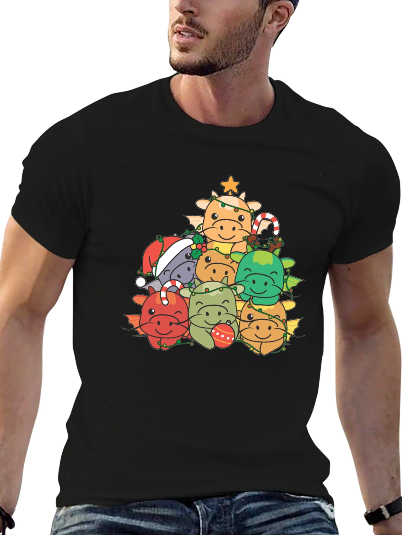 Festive Dragon Christmas Tree Graphic Tee