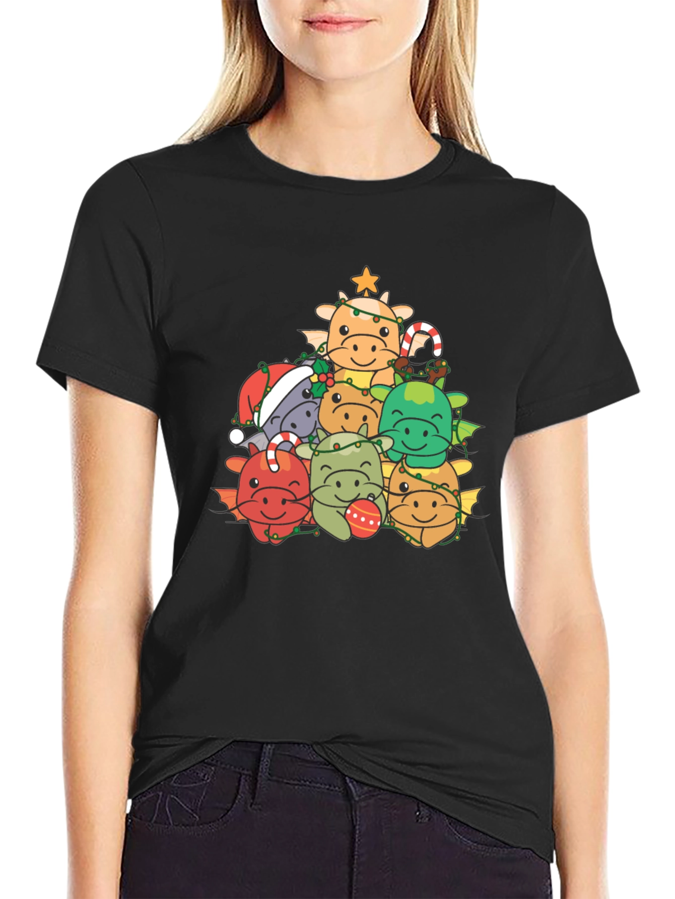 Festive Dragon Christmas Tree Graphic Tee