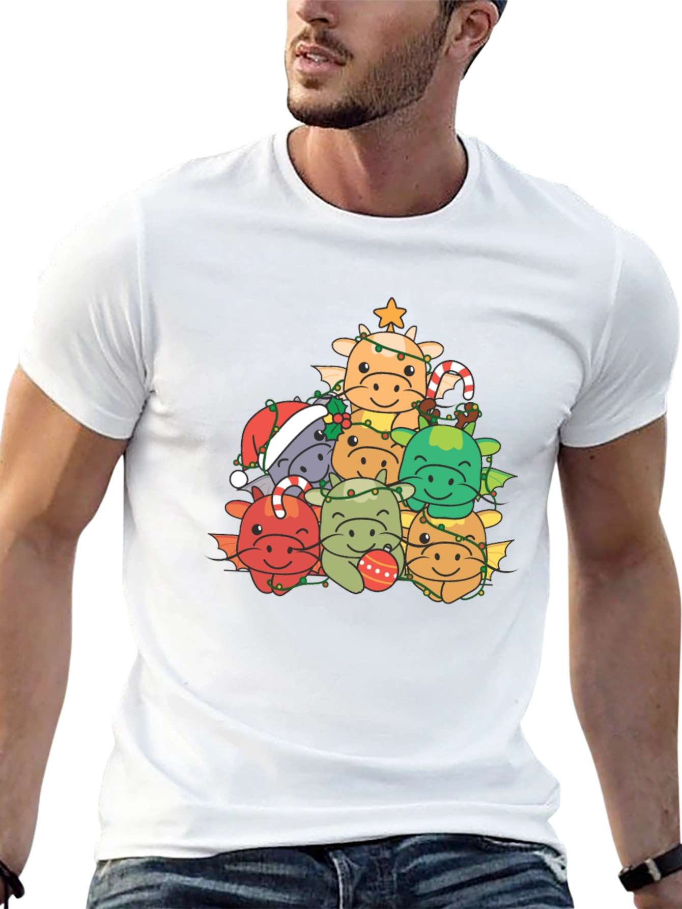 Festive Dragon Christmas Tree Graphic Tee