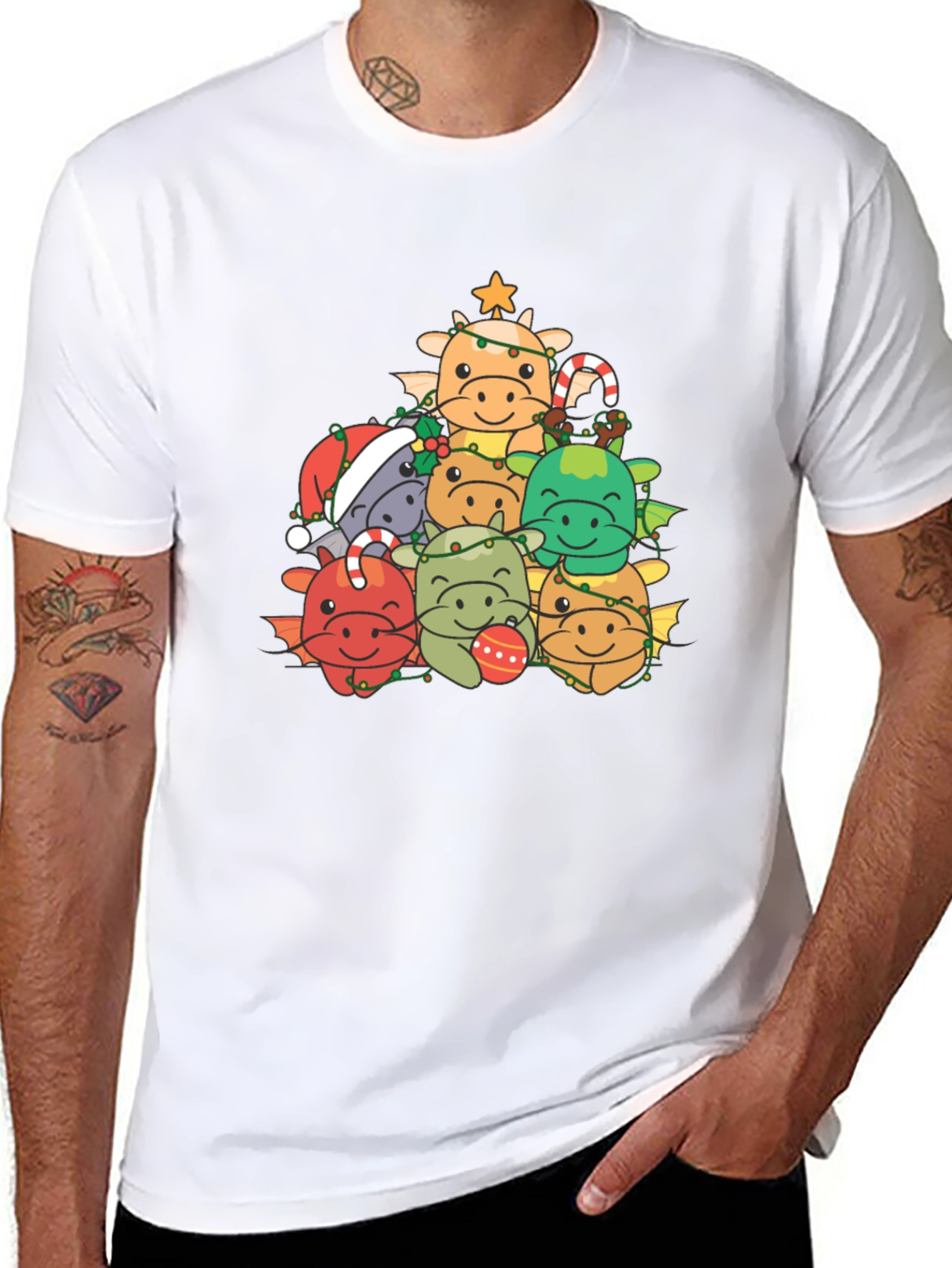 Festive Dragon Christmas Tree Graphic Tee