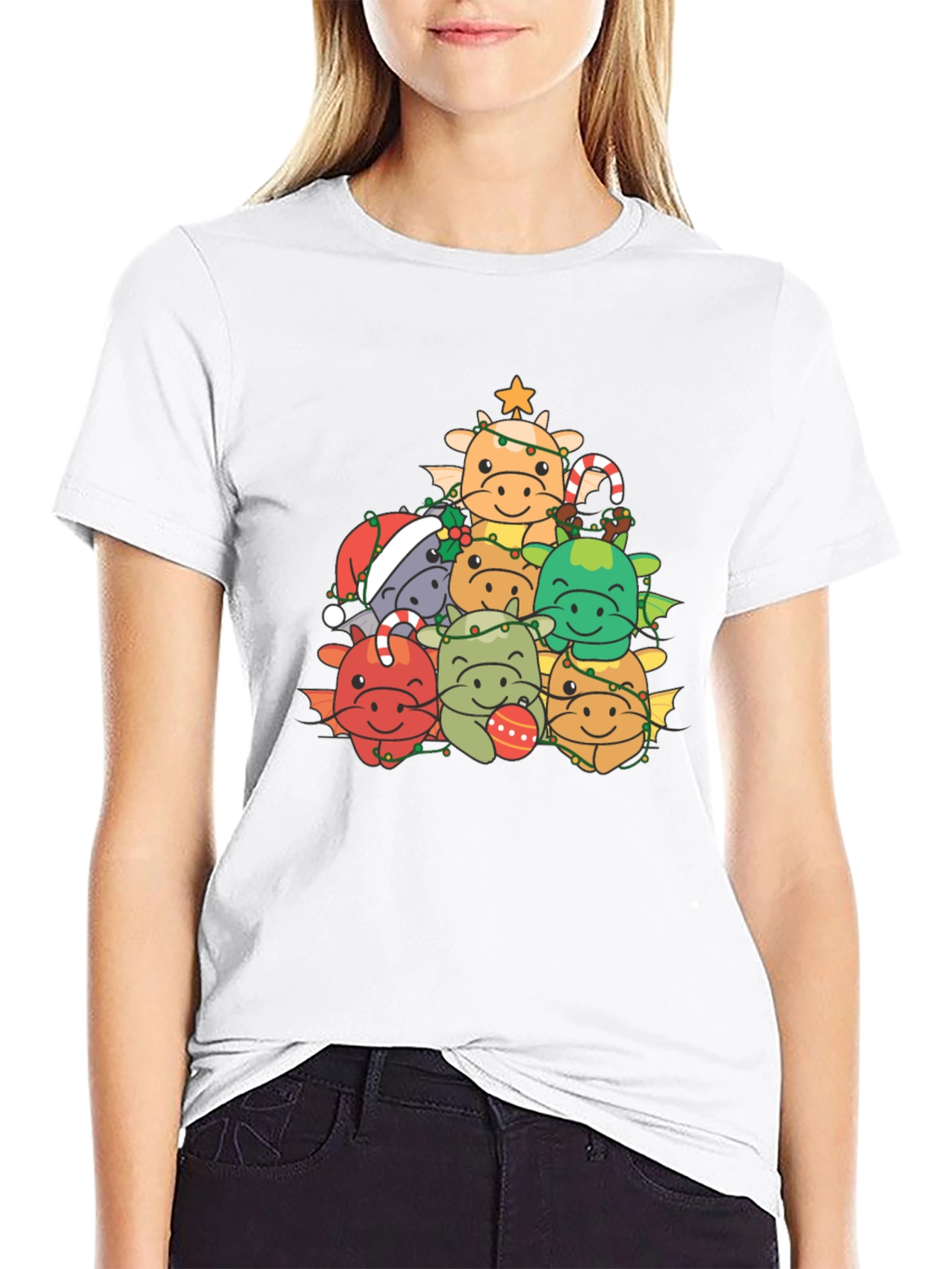 Festive Dragon Christmas Tree Graphic Tee