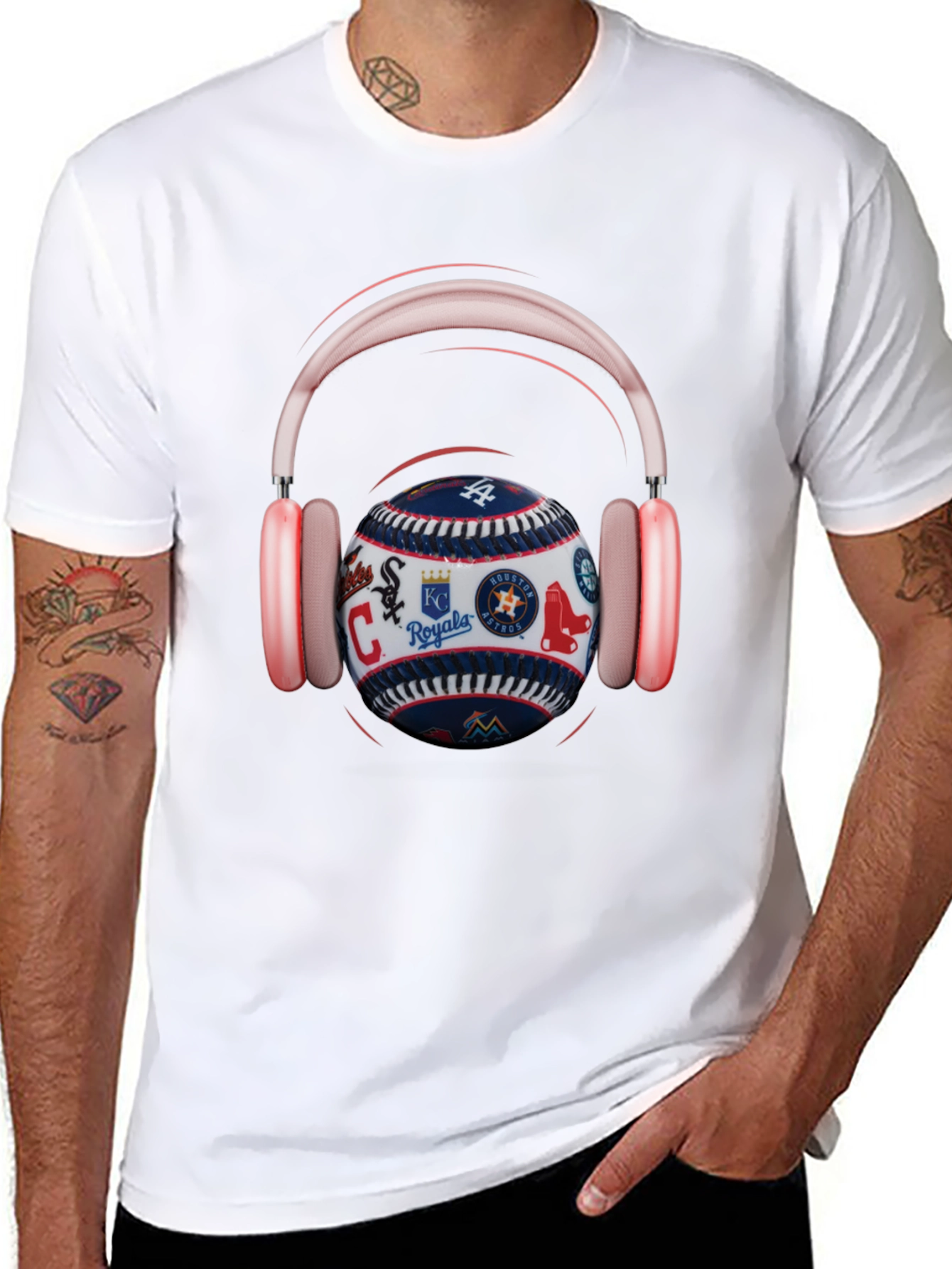 Baseball Teams Logo T-Shirt with Headphones