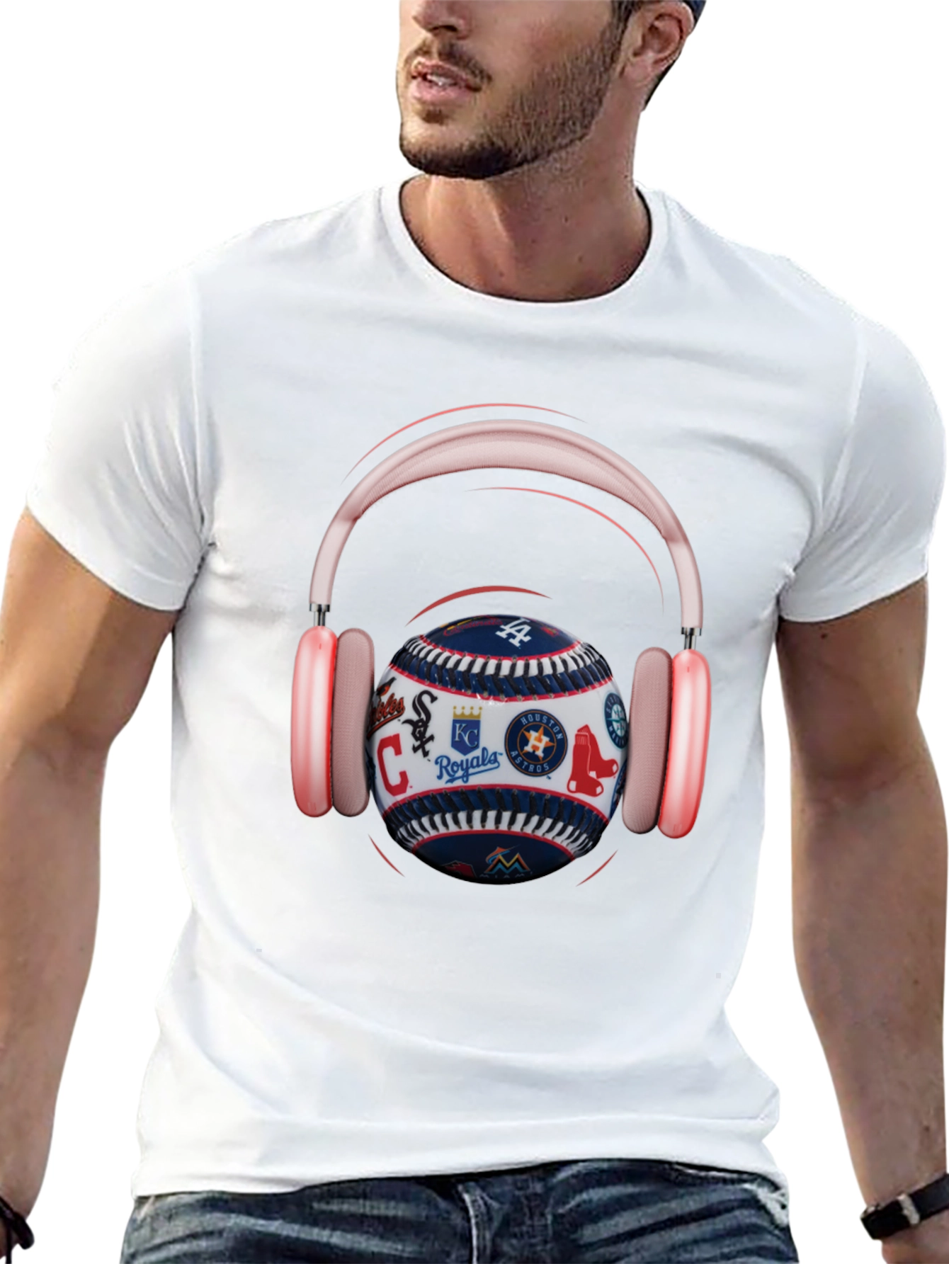 Baseball Teams Logo T-Shirt with Headphones